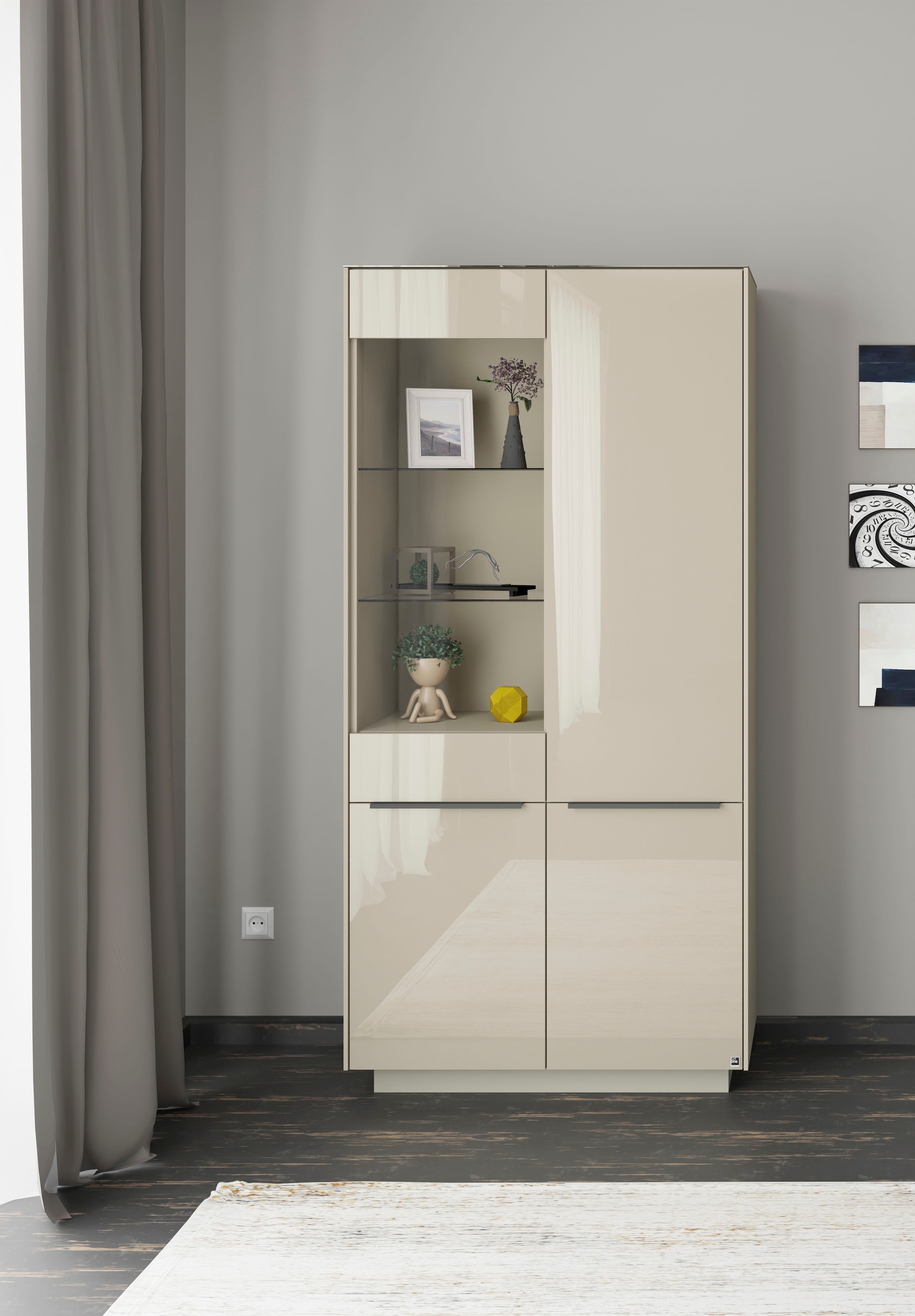 set one by Musterring, Standvitrine »Reno« 1 Stk. tlg. Mit Sockel in diversen Farben, 193 cm Höhe & Farbauswahl, kaschmir matt lack/glas kaschmir 