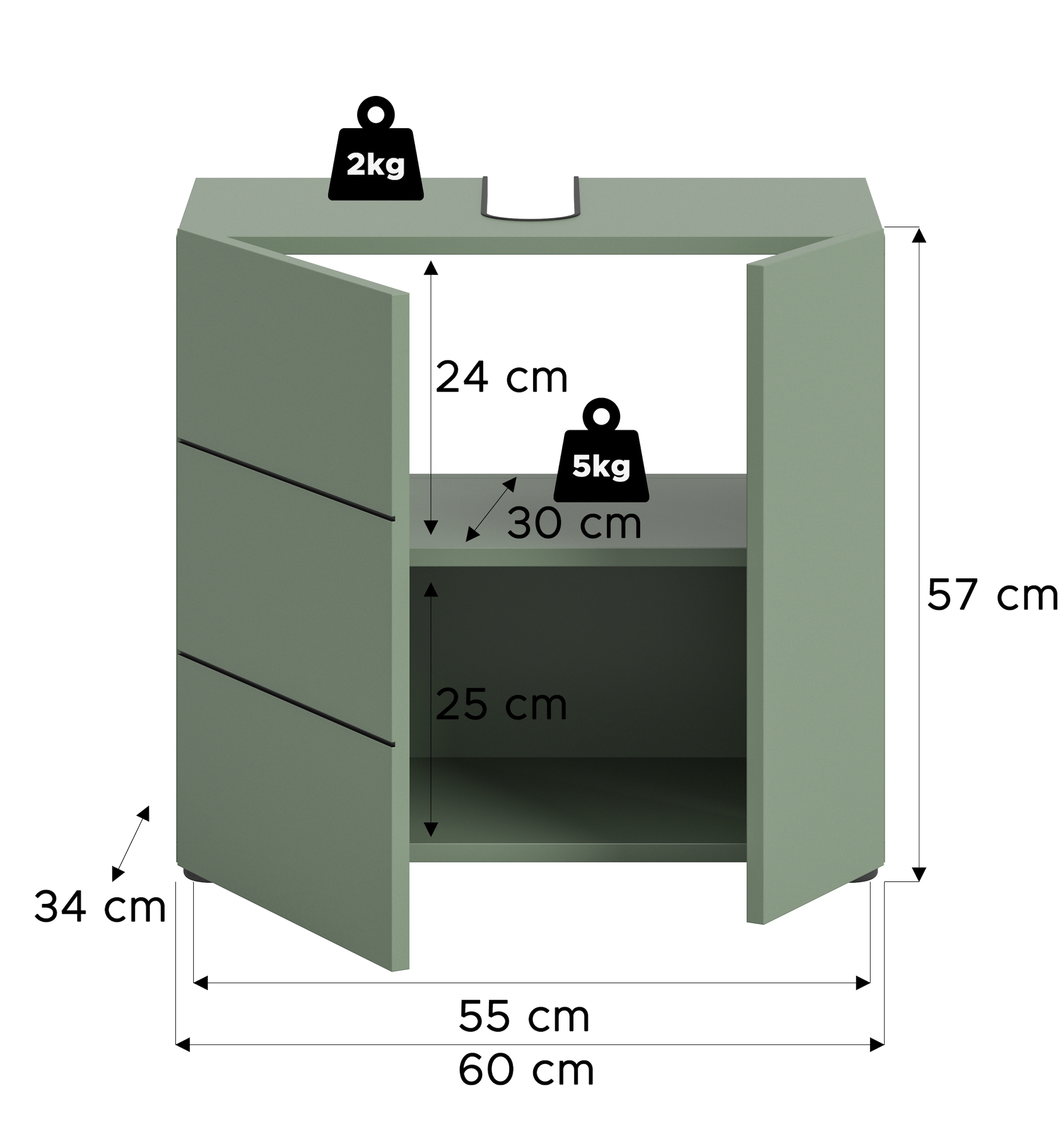 welltime Waschbeckenunterschrank »BIEL, Breite: 60 cm, 2 Türen, 2 Fächer, Siphonausschnitt« 1 Stk. tlg. Waschbeckenunterschrank, Unterschrank, WBU, Badezimmer, Bad