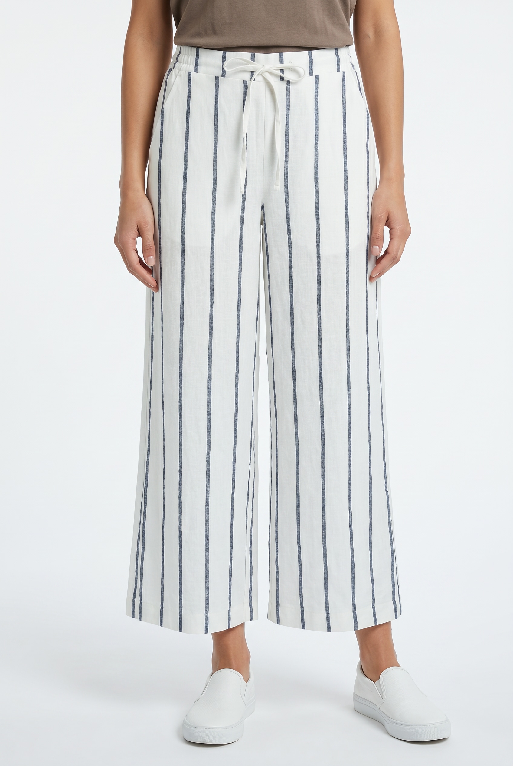 MAC Leinenhose »CALLIE cropped«  gestreift mit Kordelzug