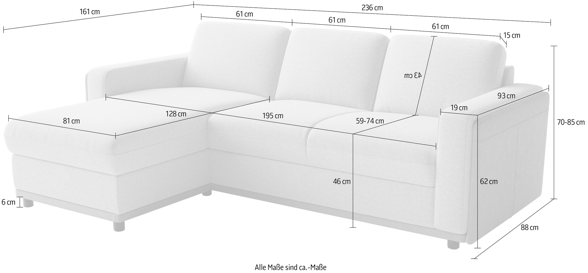 sit&more Ecksofa »Cordoba« wahlweise mit Schlaffunktion und Bettkasten oder Stauraum