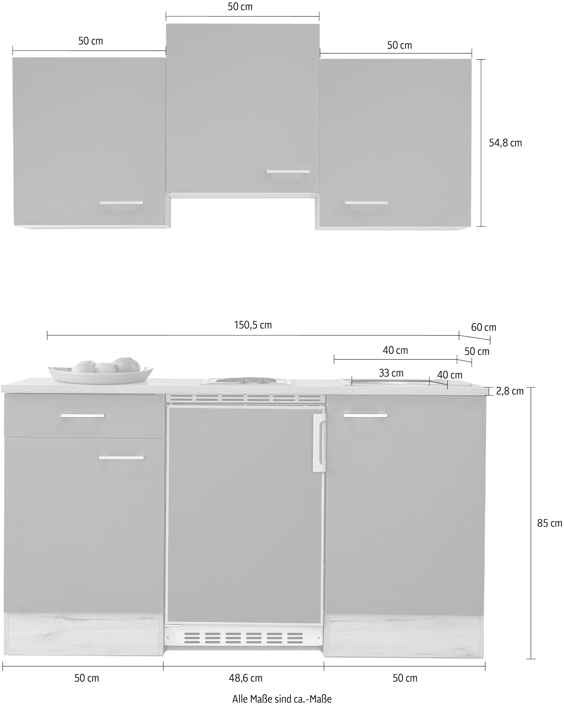Flex-Well Küchenzeile »Vintea« mit E-Geräten, Breite 150, 5 cm
