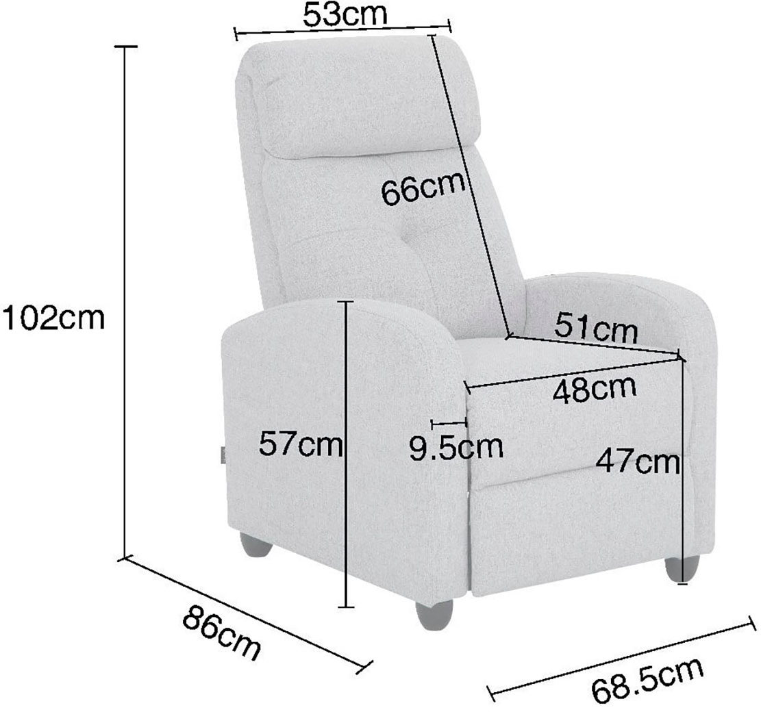 Home affaire Relaxsessel »VESOUL, TV-Sessel, Ruhesessel mit Schlaffunktion, Webstoff«, Loungesessel mit manueller Relax- und Liegefunktion (105°-135°)