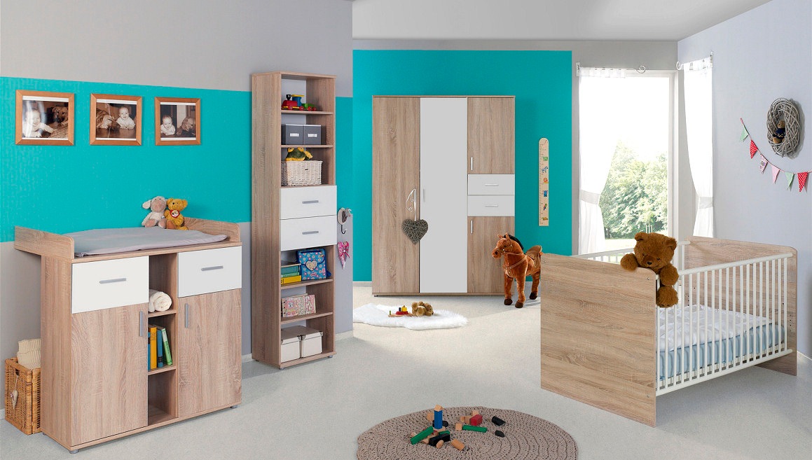 Babyzimmer-Set bestehend aus Babybett, Wickelkommode und Kleiderschrank