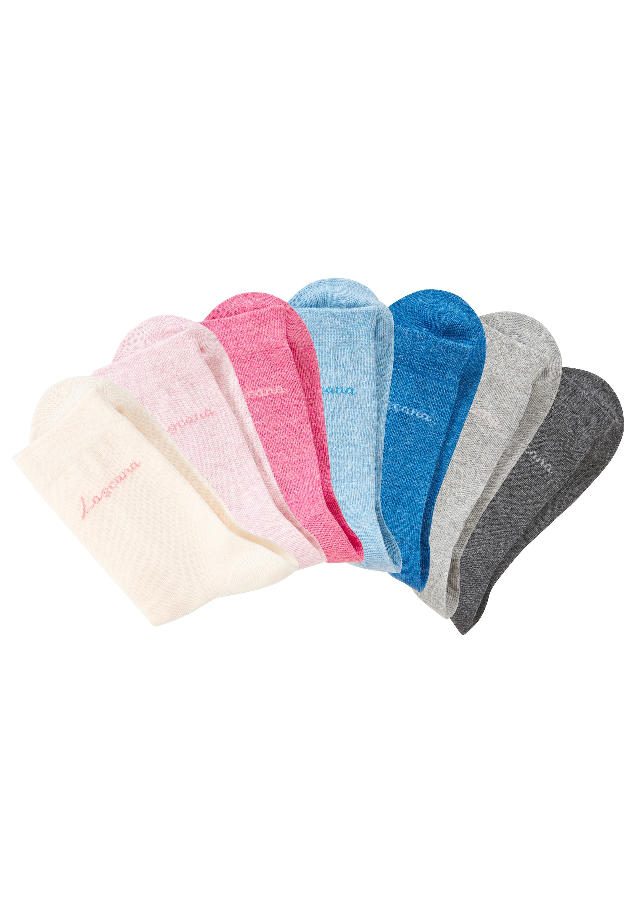 LASCANA Basicsocken »für Damen mit eingestricktem Markenlogo« Box, 7 Stk. tlg. in ansprechender Geschenkbox