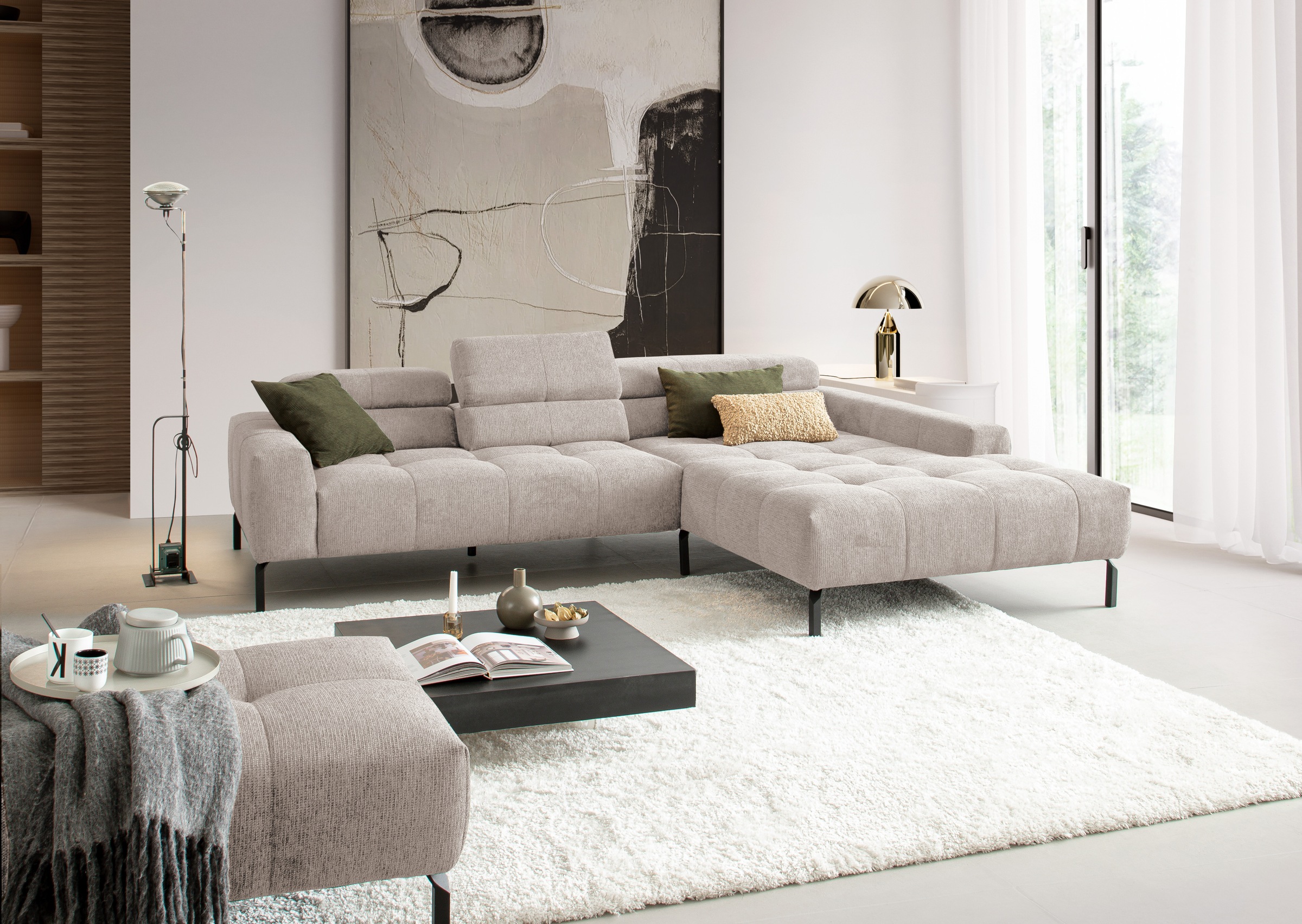 Home affaire Ecksofa »Claya Move, L-Form, Kopf- & Rückenverstellung, Breite 293 cm« Moderne Steppung, weicher Polsteraufbau & saugroboterfreundliche Höhe