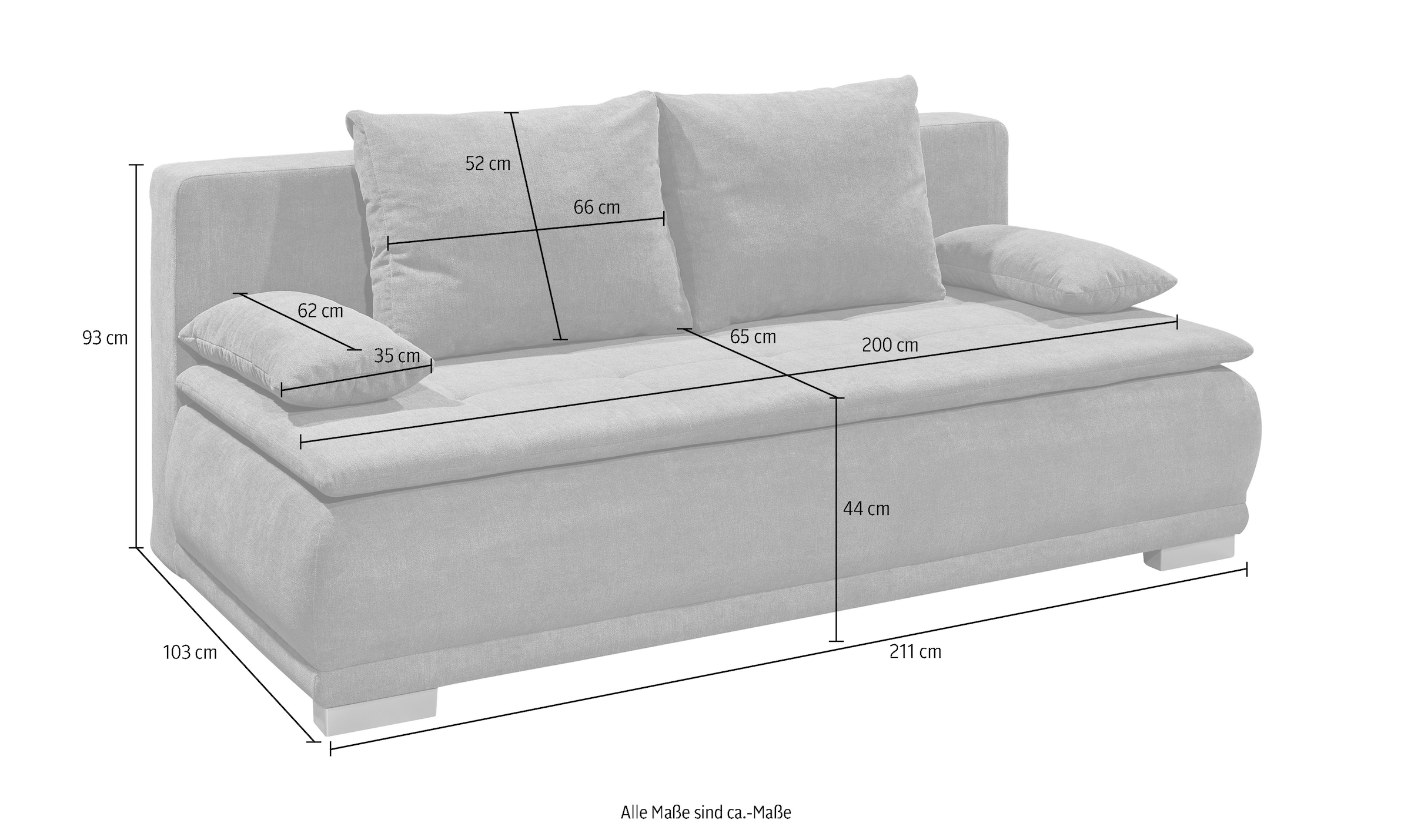 ED EXCITING DESIGN Schlafsofa »Luigi«, mit Bettfunktion, Bettkasten, Rücken- und Armlehnkissen, frei im Raum