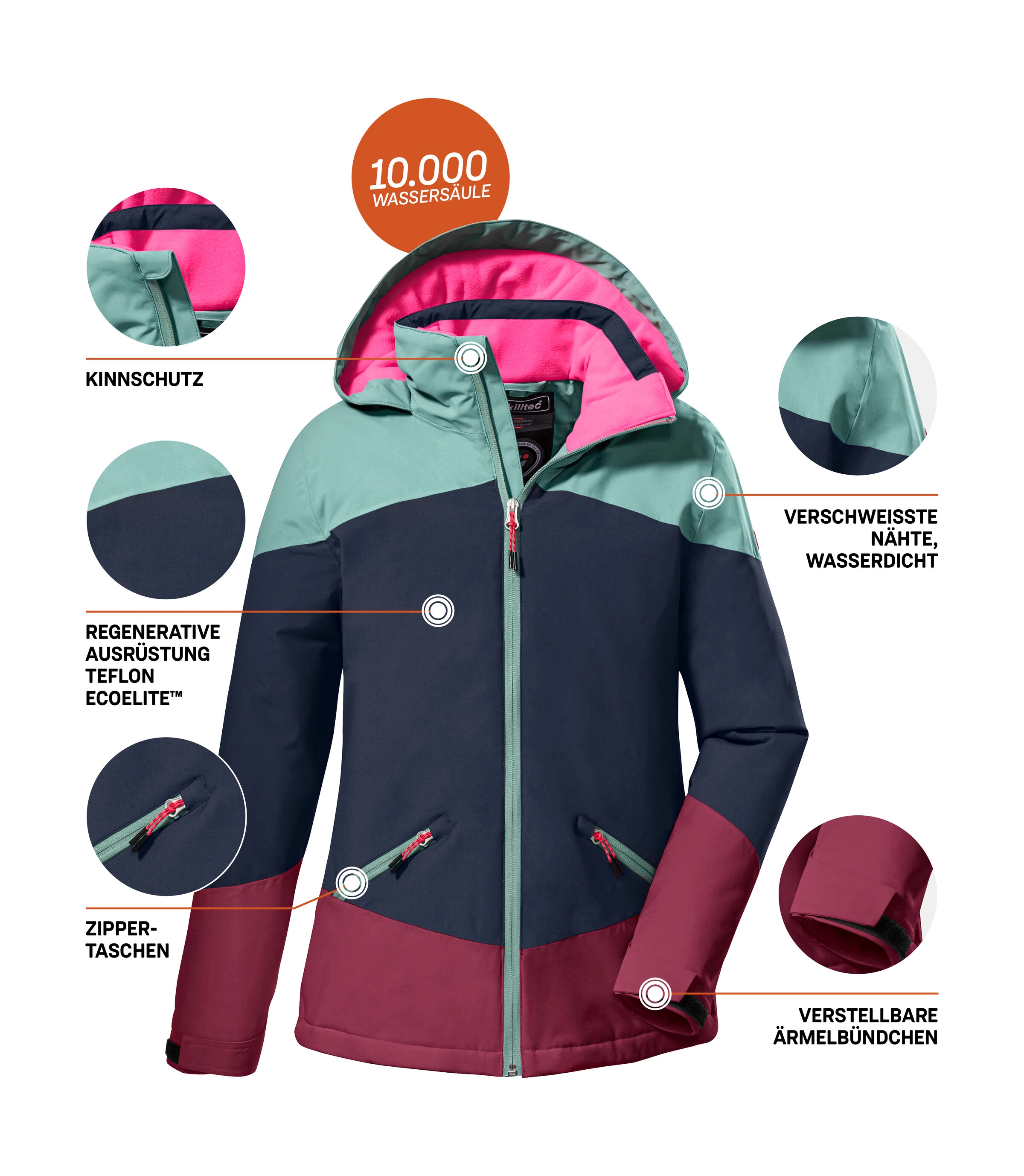 Killtec Outdoorjacke »KOW 195 GRLS JCKT« Wasserdichte Winterjacke mit Colourblock, verstellbaren Details
