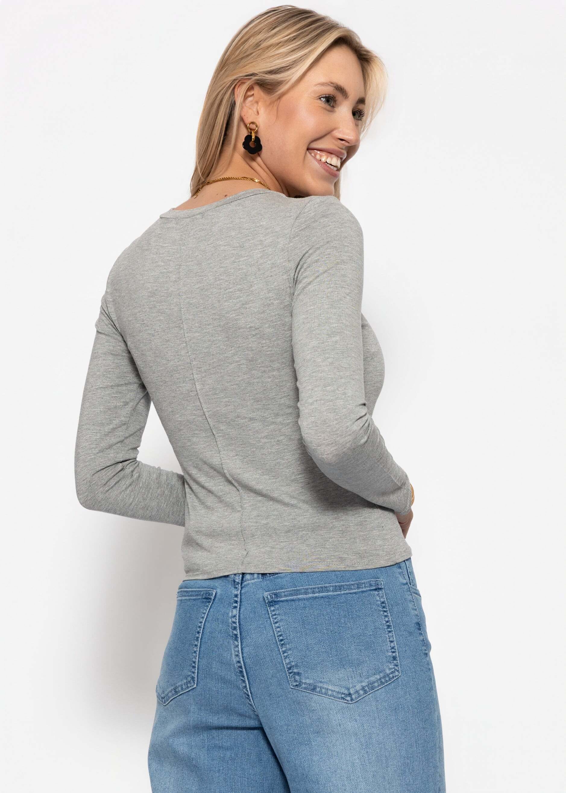 SASSYCLASSY Langarmshirt »Langarmshirt« Rundhalsausschnitt Shirt mit und Naht am Rücken Braun Schwarz Grau