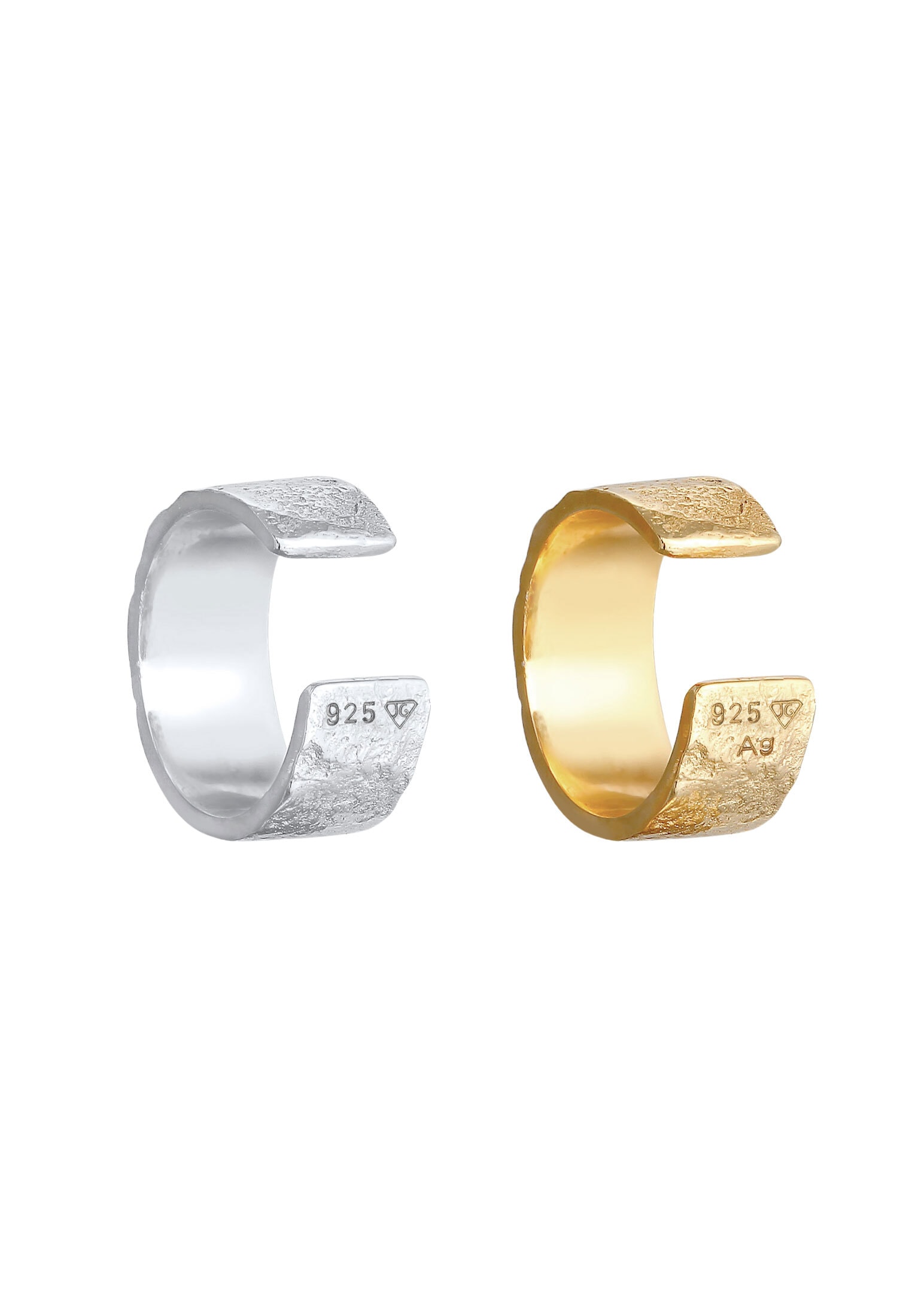 Elli Schmuckset »Ohrringe Earcuff Set Breit Basic Strukturiert 925 Silber Bicolor«