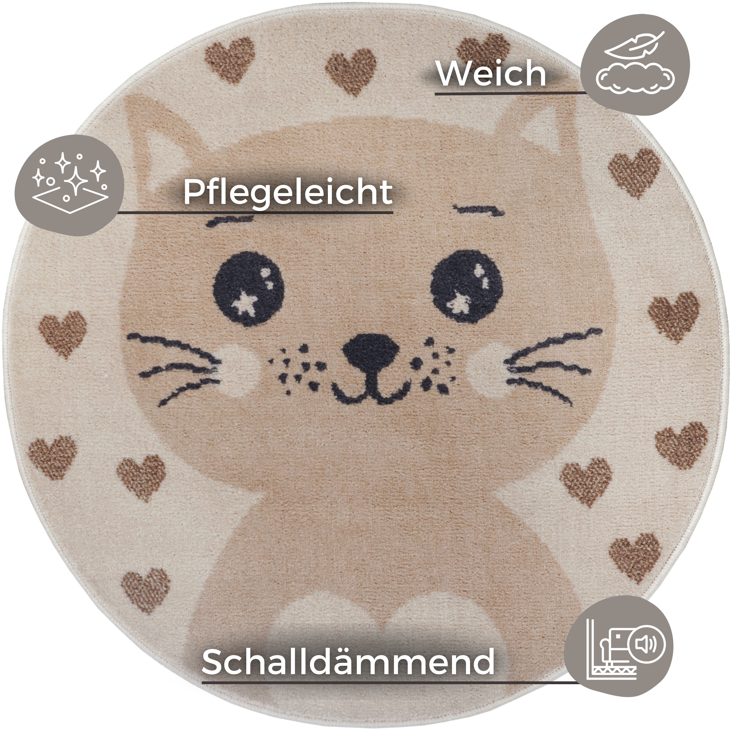 HANSE Home Kinderteppich »Adventures Cat«, rund, 8 mm Höhe, Spielteppich, fest, Kinderzimmer, Kurzflor, Spielunterlage
