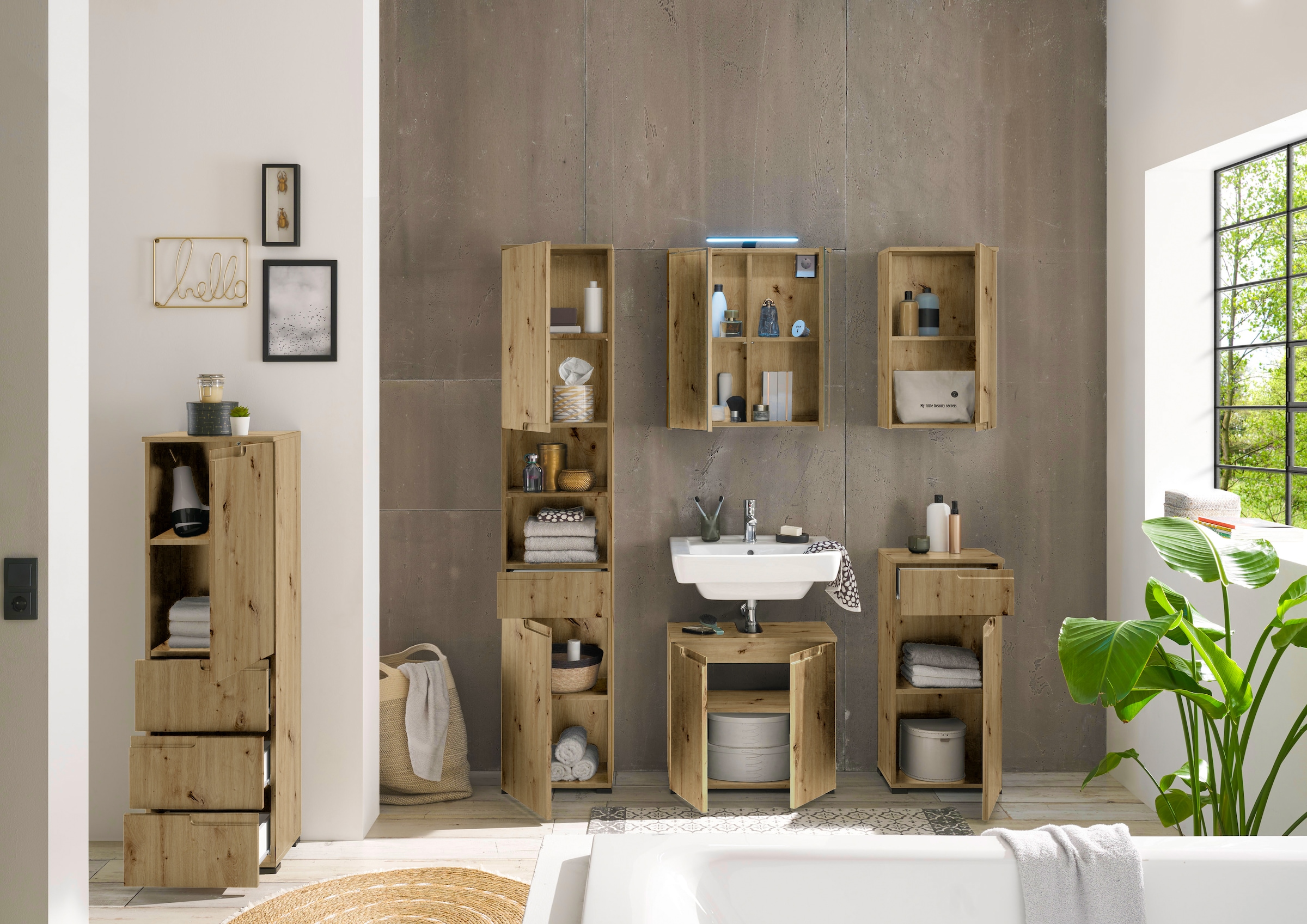 BASIC by Balculina Spiegelschrank »Spice, Badezimmerschrank BxTxH 60x67x20 cm«, (1 St.), Breite 60 cm, LED-Beleuchtung