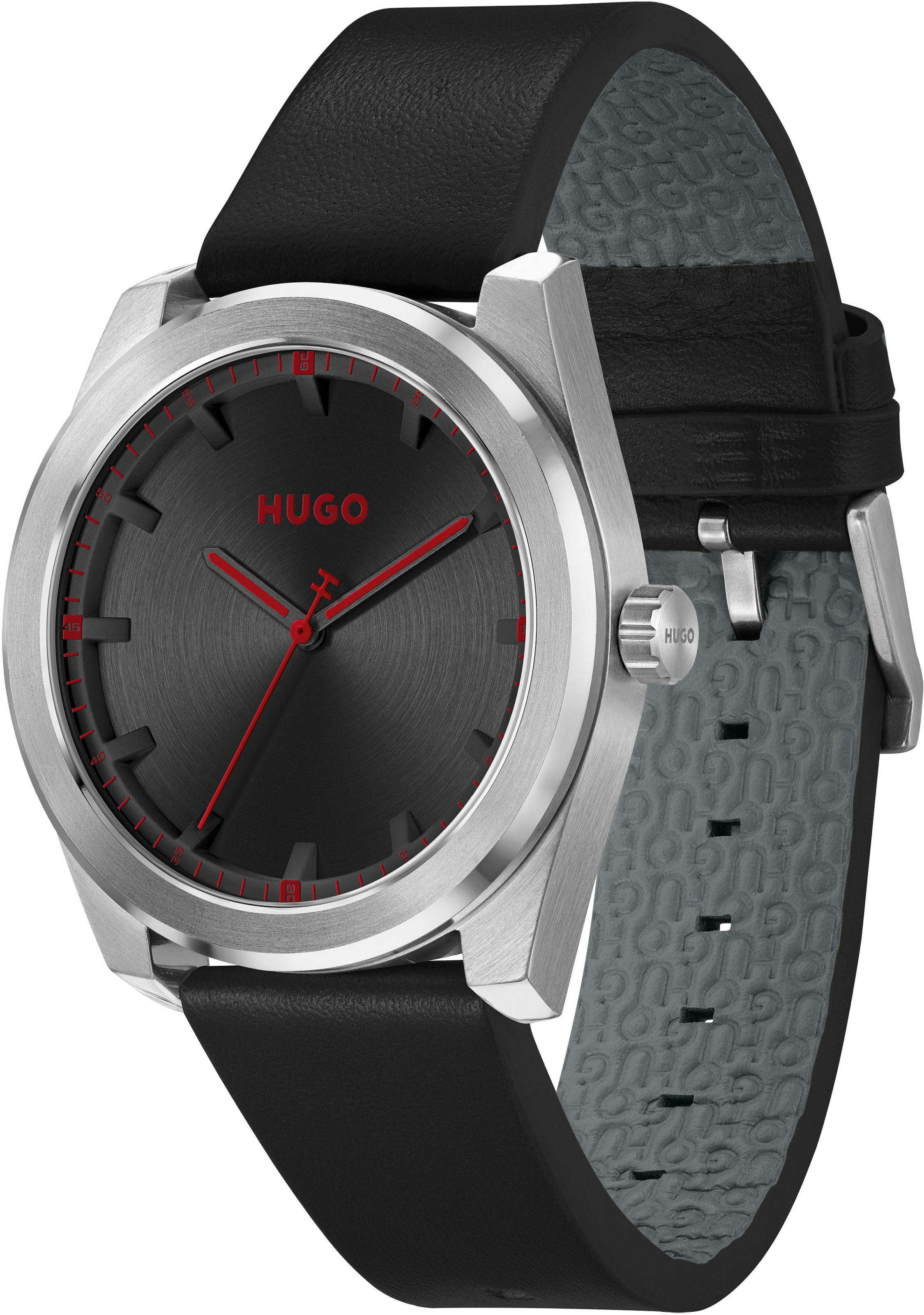 HUGO Quarzuhr »#BRIGHT« Armbanduhr, Herrenuhr, Mineralglas, Lederarmband