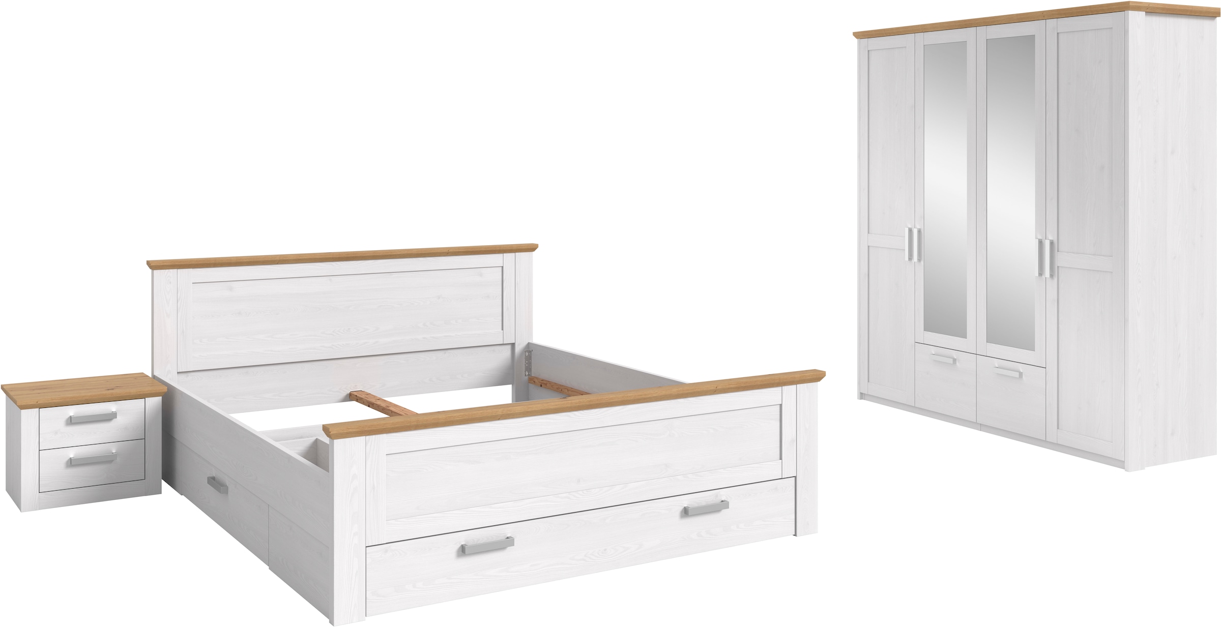 Home affaire Schlafzimmer-Set »COSENZA, TOPSELLER!, 3-teilig, Kleiderschrank, Bett & Nachttisch« Matratzengröße 180x200 cm, viel Stauraum, ohne Lattenrost & Matratze, 3 tlg. tlg. Schlafzimmer, Schlafen, Set, Kombination, Bettanlage