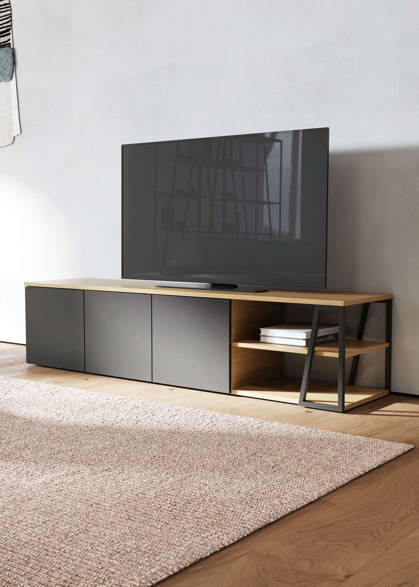 TemaHome TV-Bank »Albi TV Tisch, Lowboard, TV-Schrank, TV-Board,«, Großzügiger Stauraum mit Türen und offenen Fächern