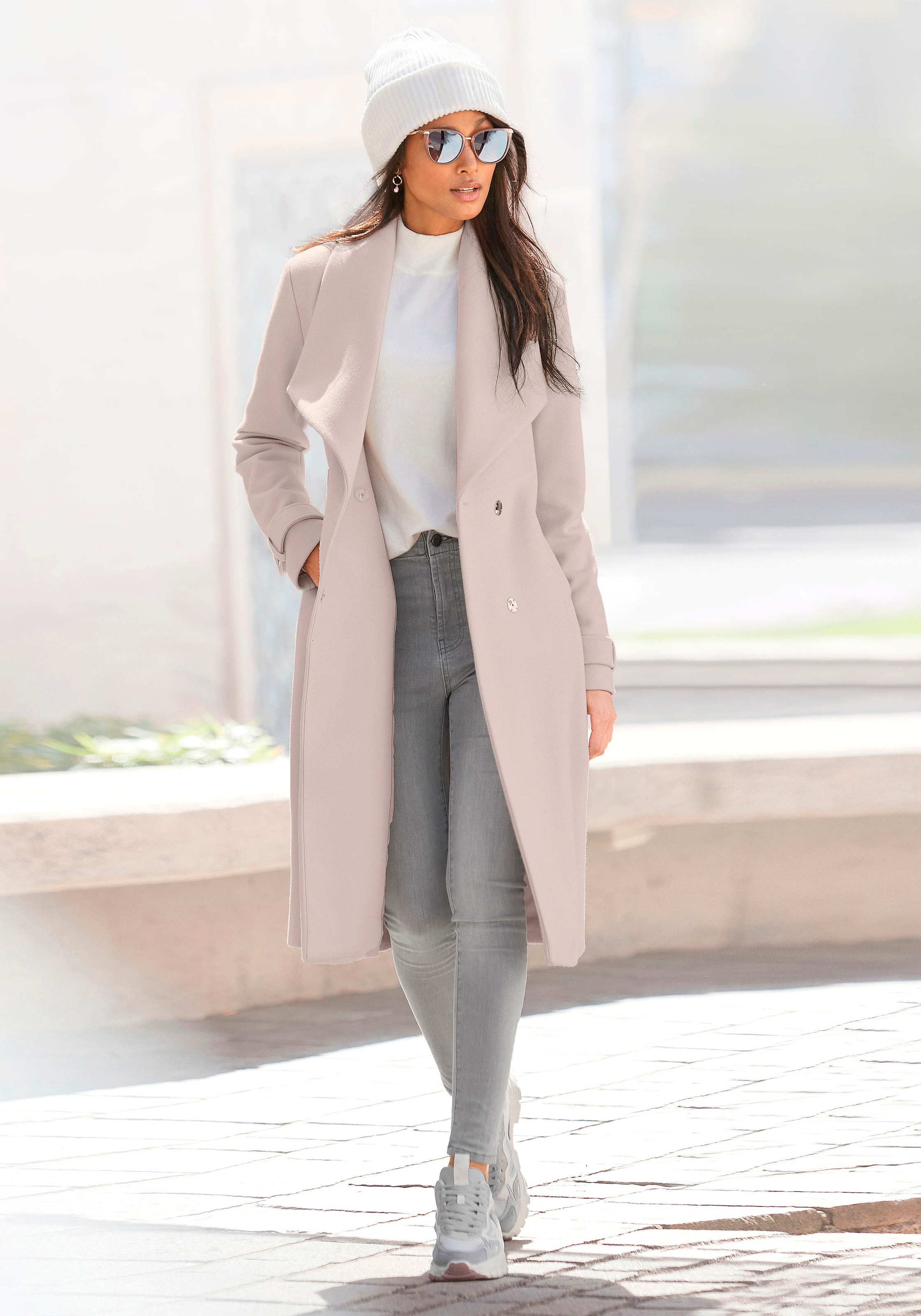 LASCANA Langmantel »mit Bindegürtel und Taschen« eleganter Damenmantel, langer Übergangsmantel, elegant