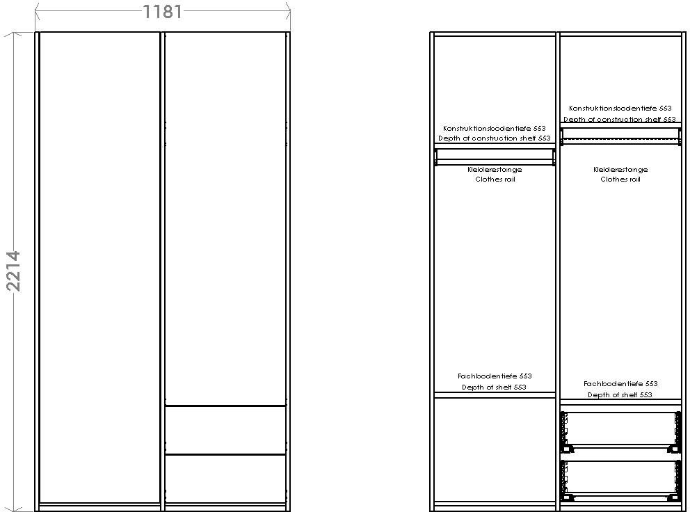 Müller SMALL LIVING Kleiderschrank »Modular Plus Variante 2«, Inklusive 2 kleiner Schubladen unten rechts