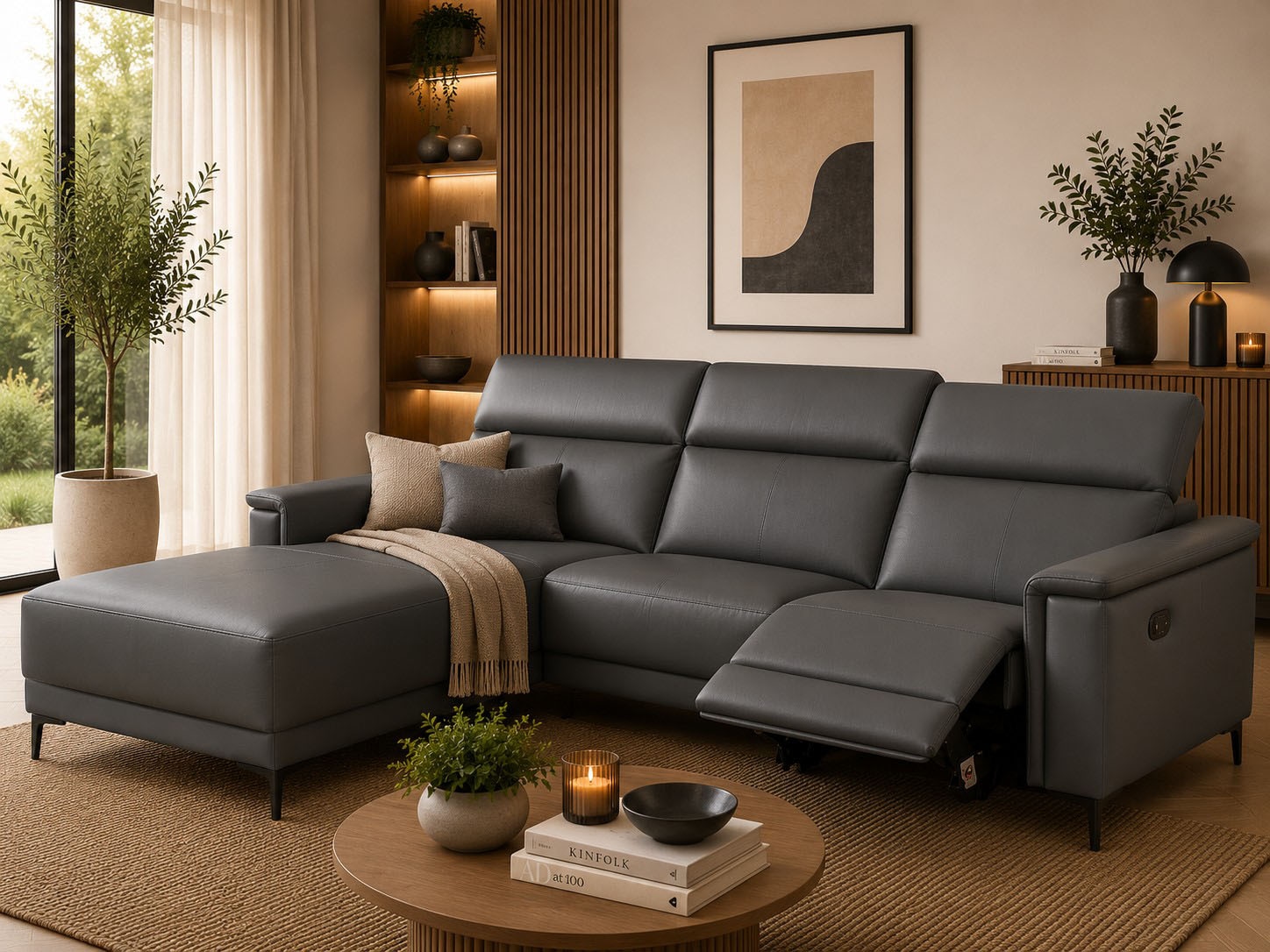 OTTO home Ecksofa »LUND, Naturleder, L-Form, 261cm, man./elektr. Relaxfunktion (USB-A)« mit USB A-Anschluss bei elektrischer Variante und Kopfteilverstellung