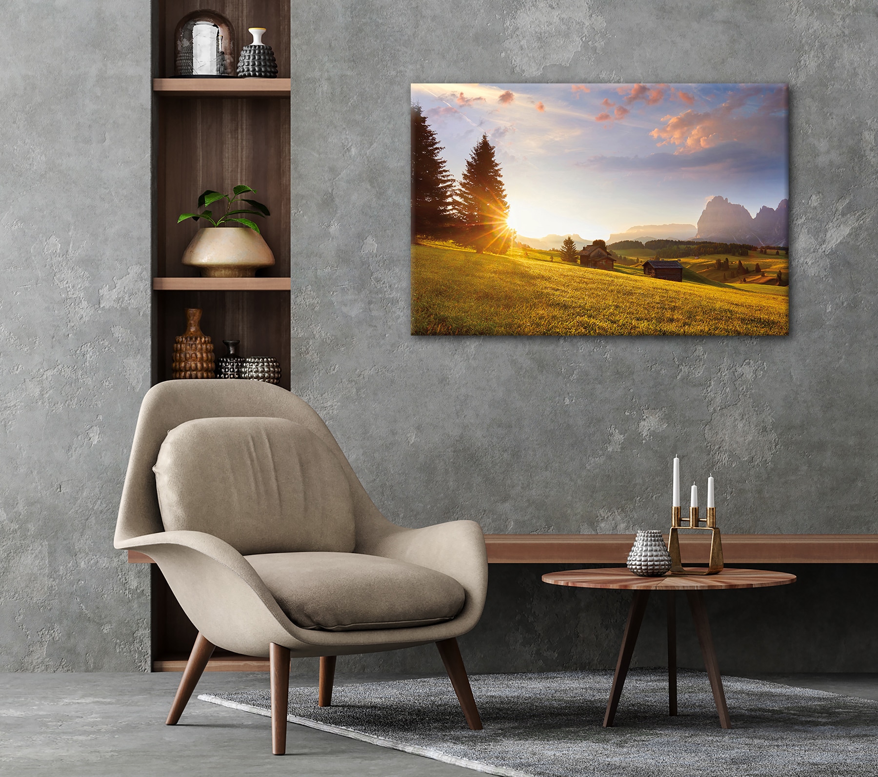 Bönninghoff Bild »Wandbild ALPENLANDSCHAFT 60x90 cm – Leinwandbild Keilrahmen Deko« Berge | Berge & Alpenbilder | Sonnenuntergang auf Keilrahmen gespannt