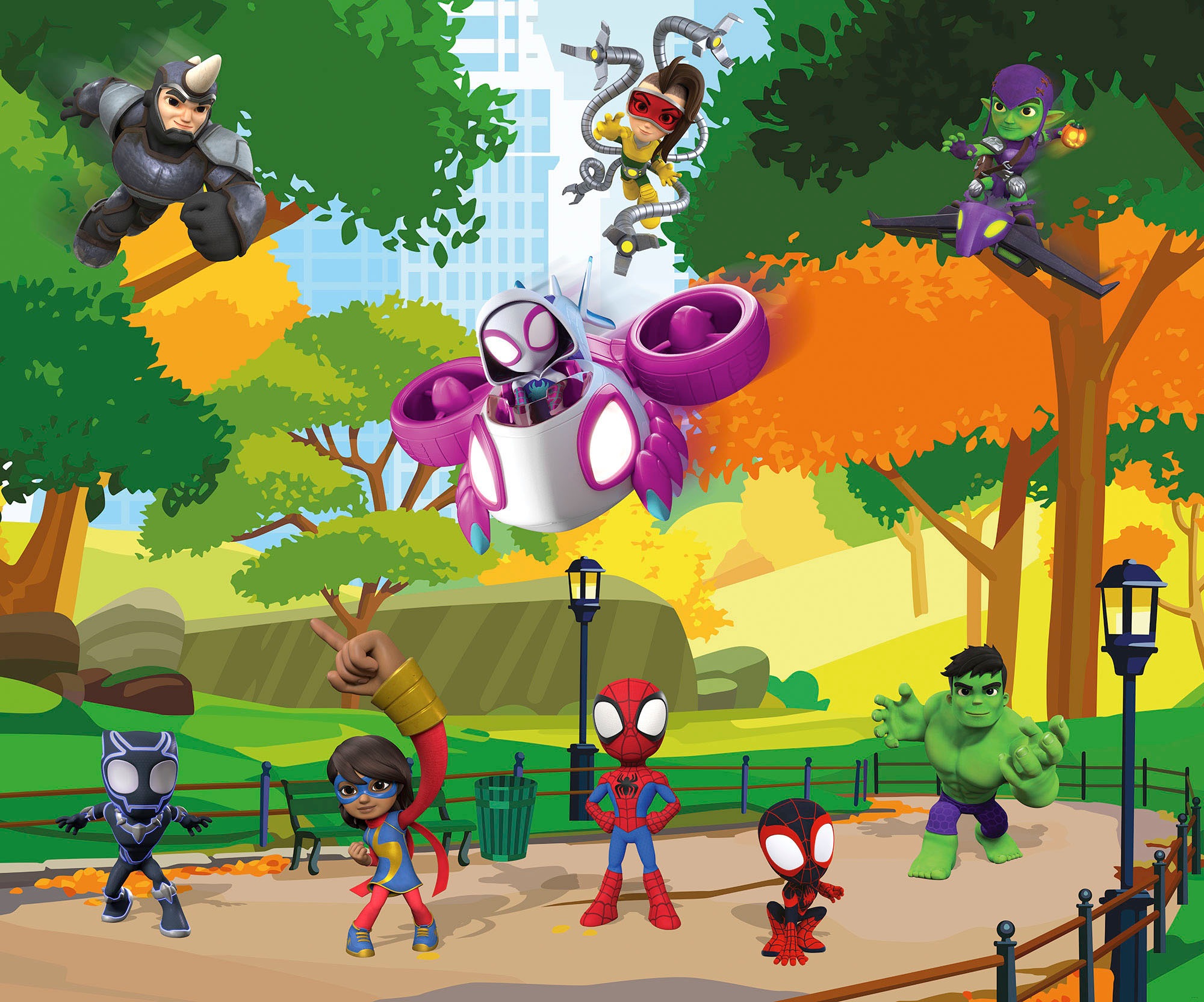 Komar Fototapete »Digitaldruck Vlies - Spidey Scavenger Hunt - Größe 300 x 250 cm«, bedruckt, Kinderzimmer