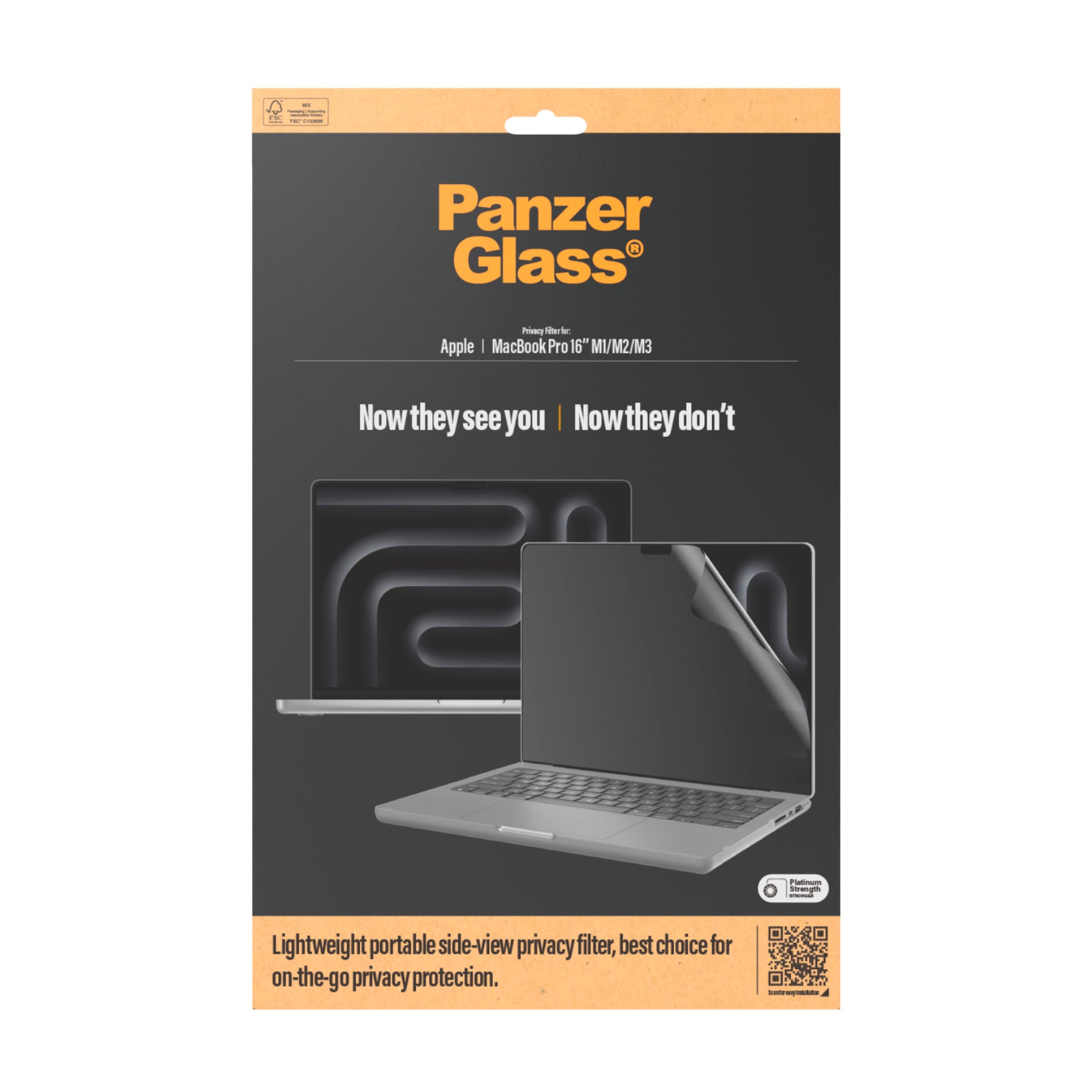 CARE by PanzerGlass Displayschutzfolie »Privacy Filter Screen Protector«, für Apple MacBook Pro 16 (M1, M2, M3), Displayschutzglas, Schutzfolie, Bildschirmschutz, kratz- & stoßfest