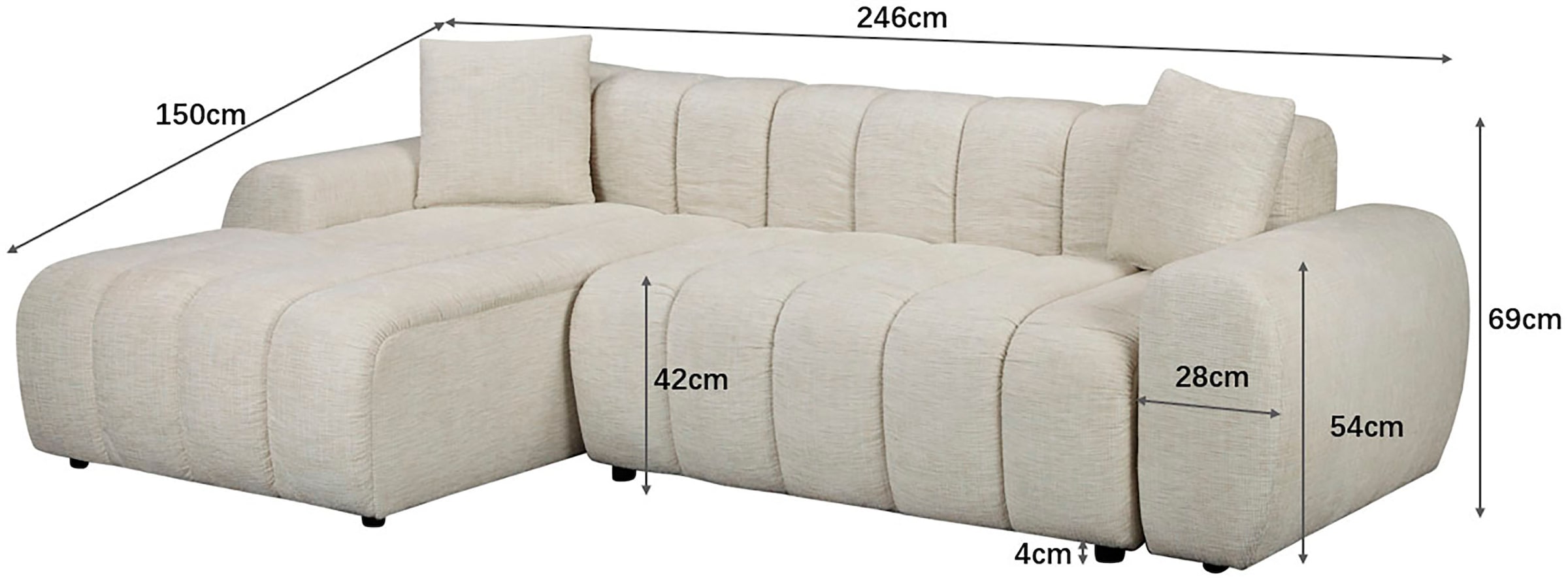 OTTO home Ecksofa »LAURRENT mit Schlaffunktion, Feinstruktur, L-Form, 246 cm« Liegefläche (123/191cm), Bettkasten, Taschenfederkern u. Topper