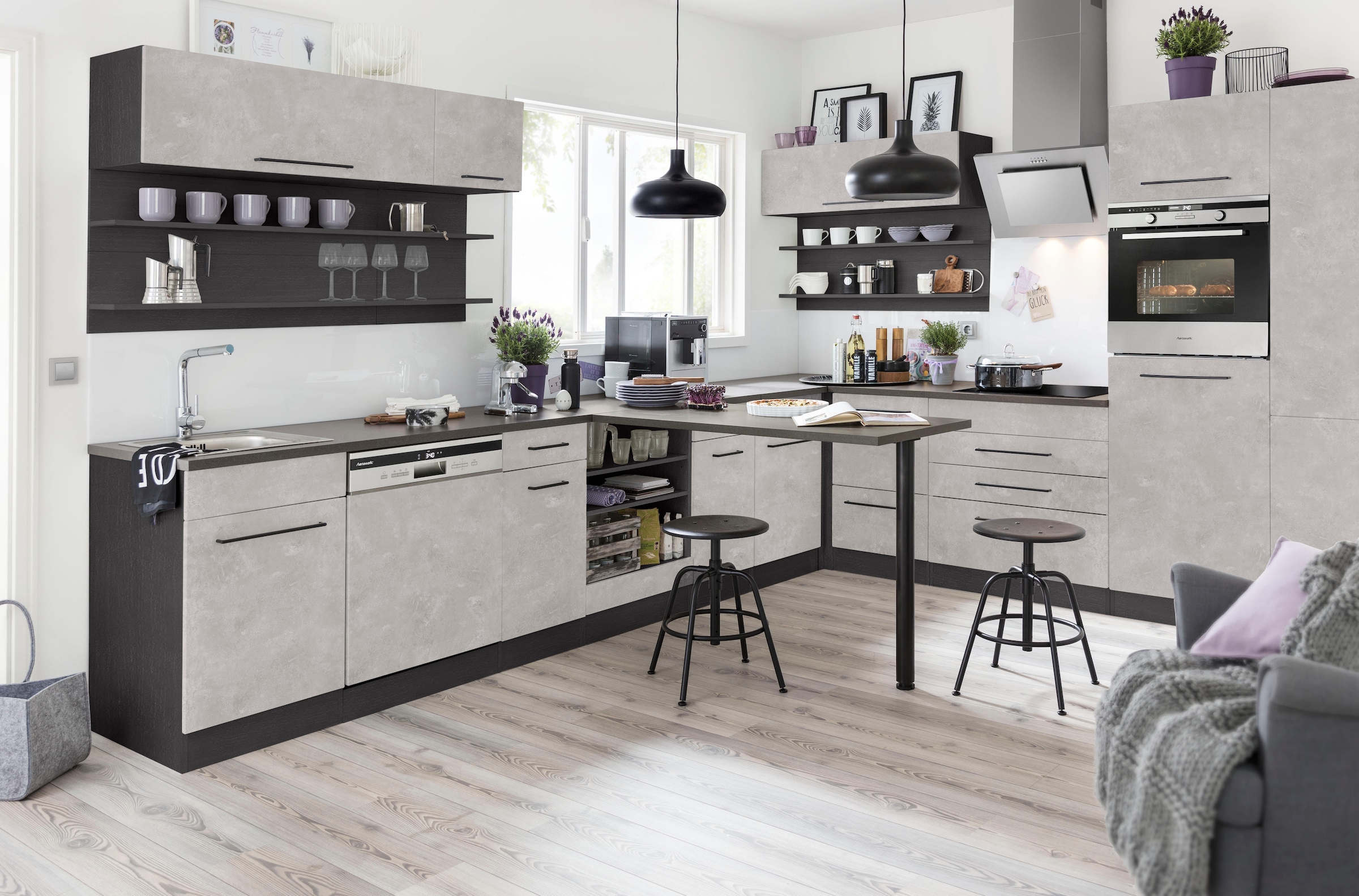 KOCHSTATION Klapphängeschrank »KS-Tulsa«, 110 cm breit, mit 1 Klappe, schwarzer Metallgriff, MDF Front
