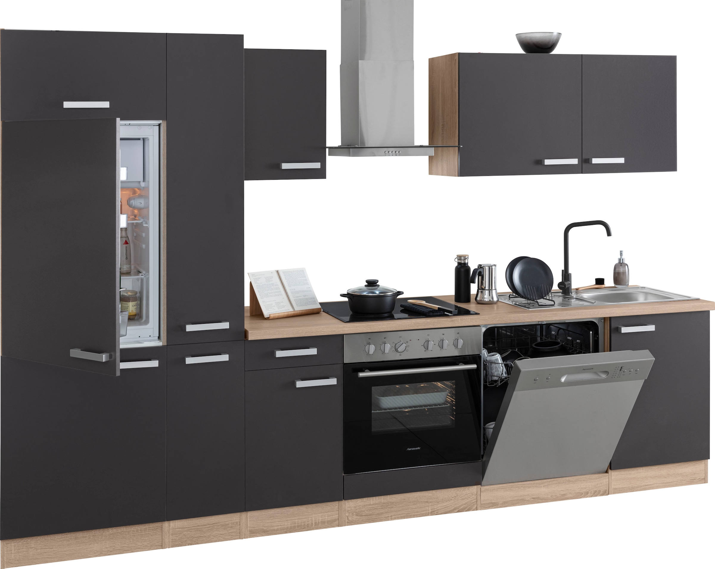 OPTIFIT Küchenzeile »Leer Breite 300 cm«, mit Hanseatic E-Geräten, inkl. Kühlschrank