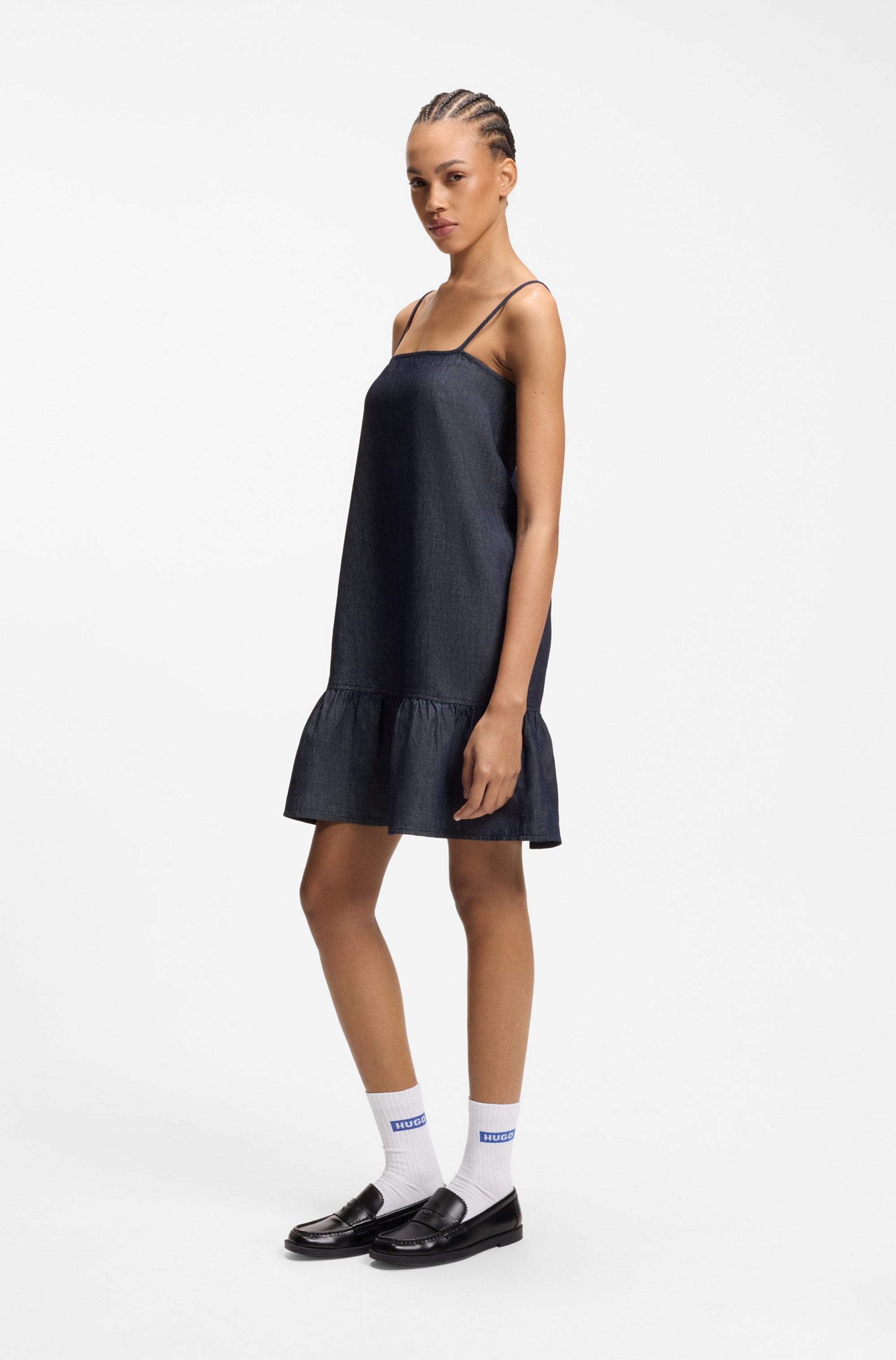 HUGO Blue Minikleid »Kabati« im Denim-Look, abgesenkter Saum