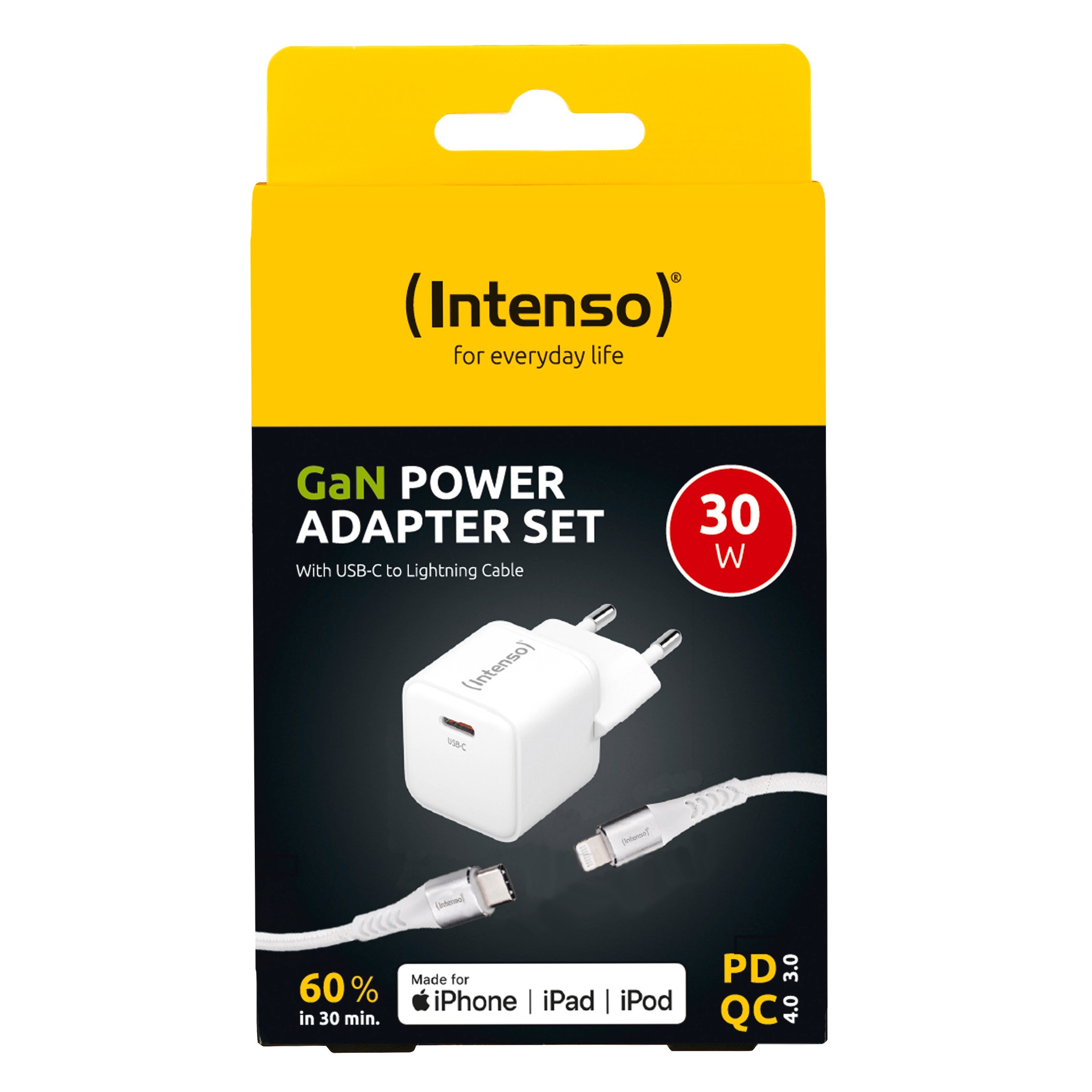 Intenso USB-Ladegerät »GaN Power Adapter Set, 30W USB-C mit USB-C zu Lightning-Kabel«