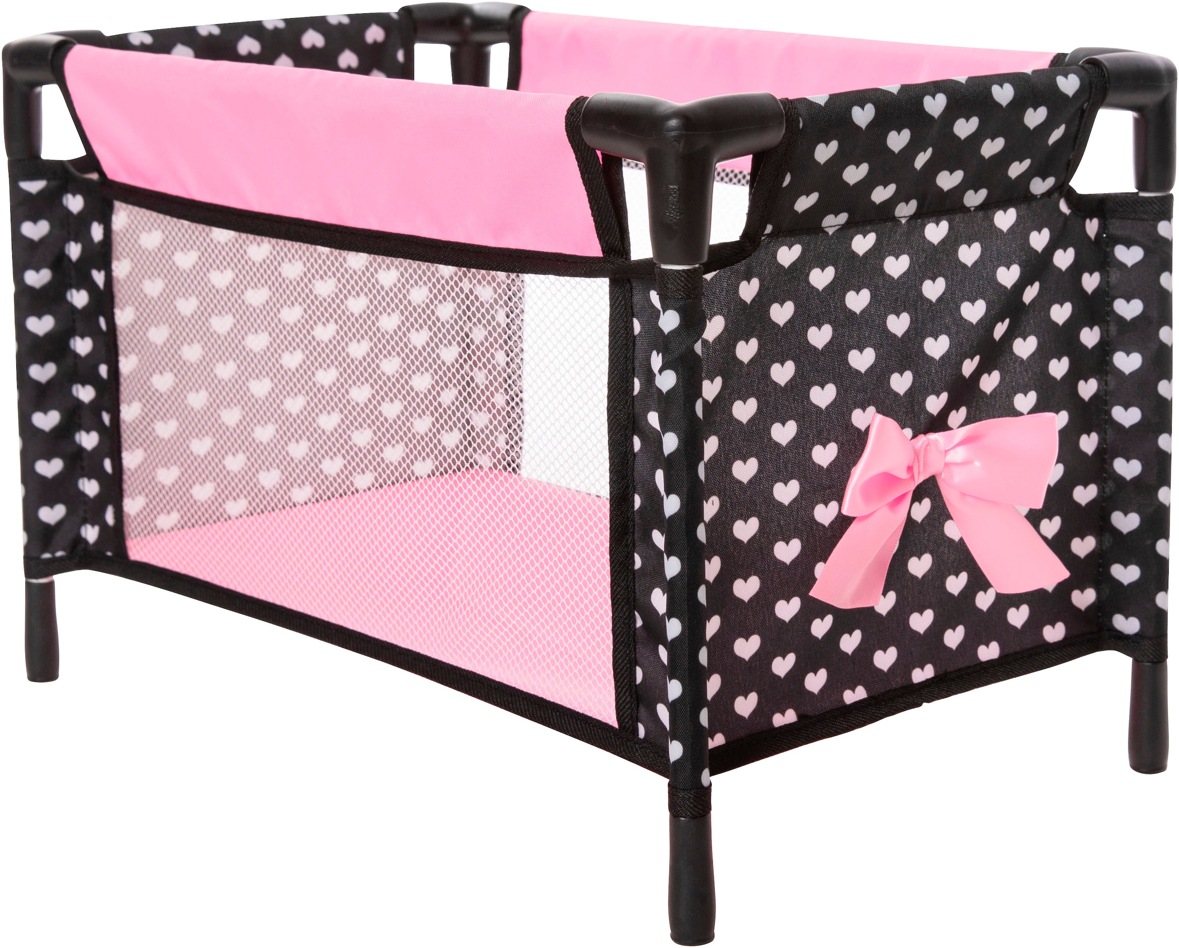Bayer Puppenmöbel »Puppen-Reisebett und Hochstuhl schwarz«, (Set), mit Hochstuhl, Spielbogen und Zubehör für die Puppenpflege