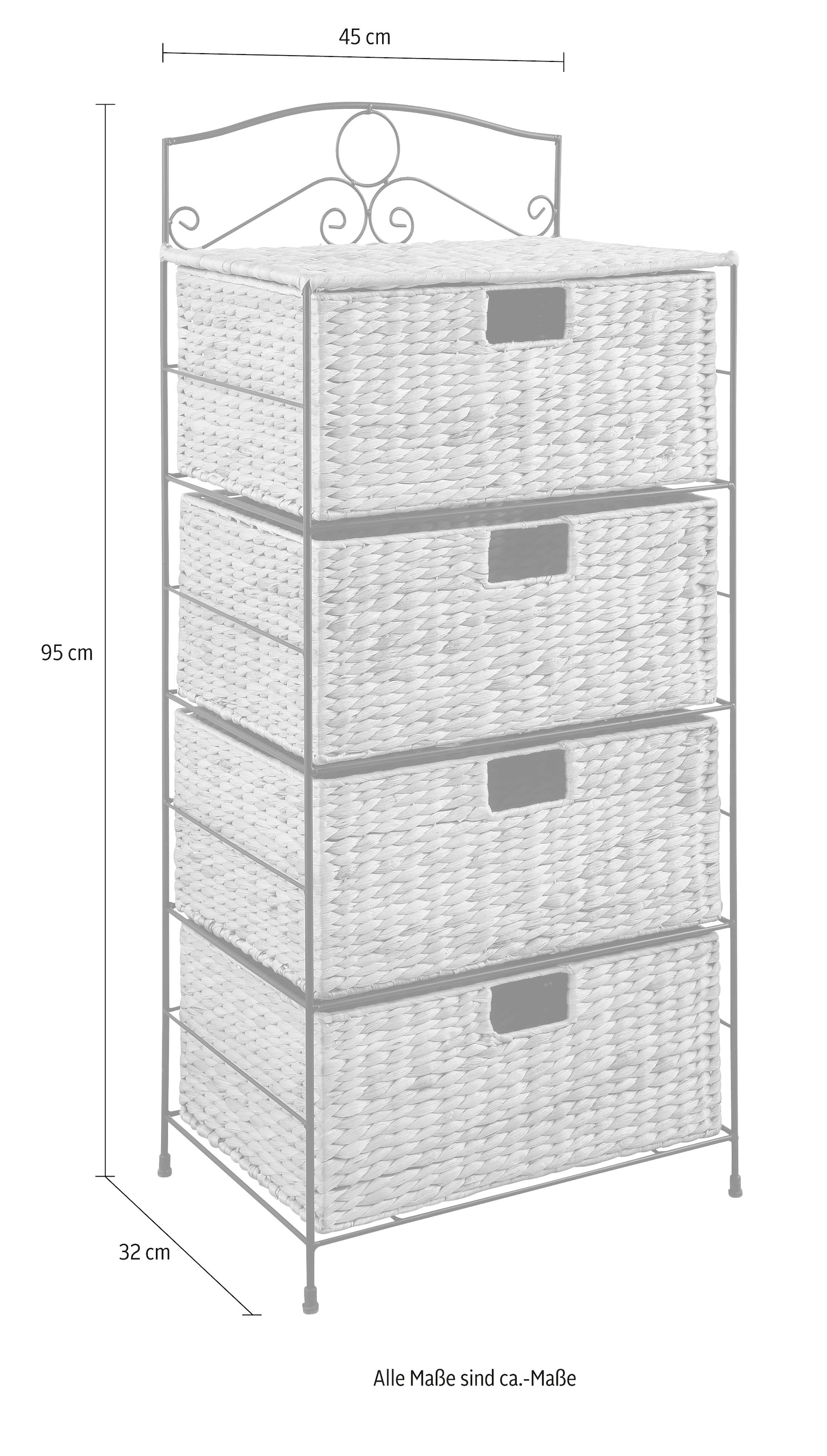 Home affaire Regal »Roman«, mit vier Körben aus Wasserhyazinthe, mit Metallgestell, Höhe 95 cm