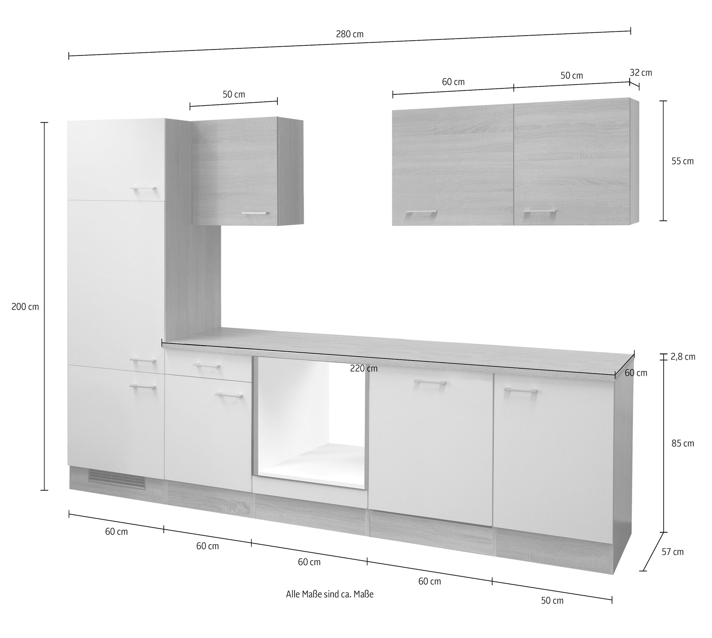 Flex-Well Küchenzeile »Samoa, ohne E-Geräte« L-280-2306-028-SAMOA,  Gesamtbreite 280 cm