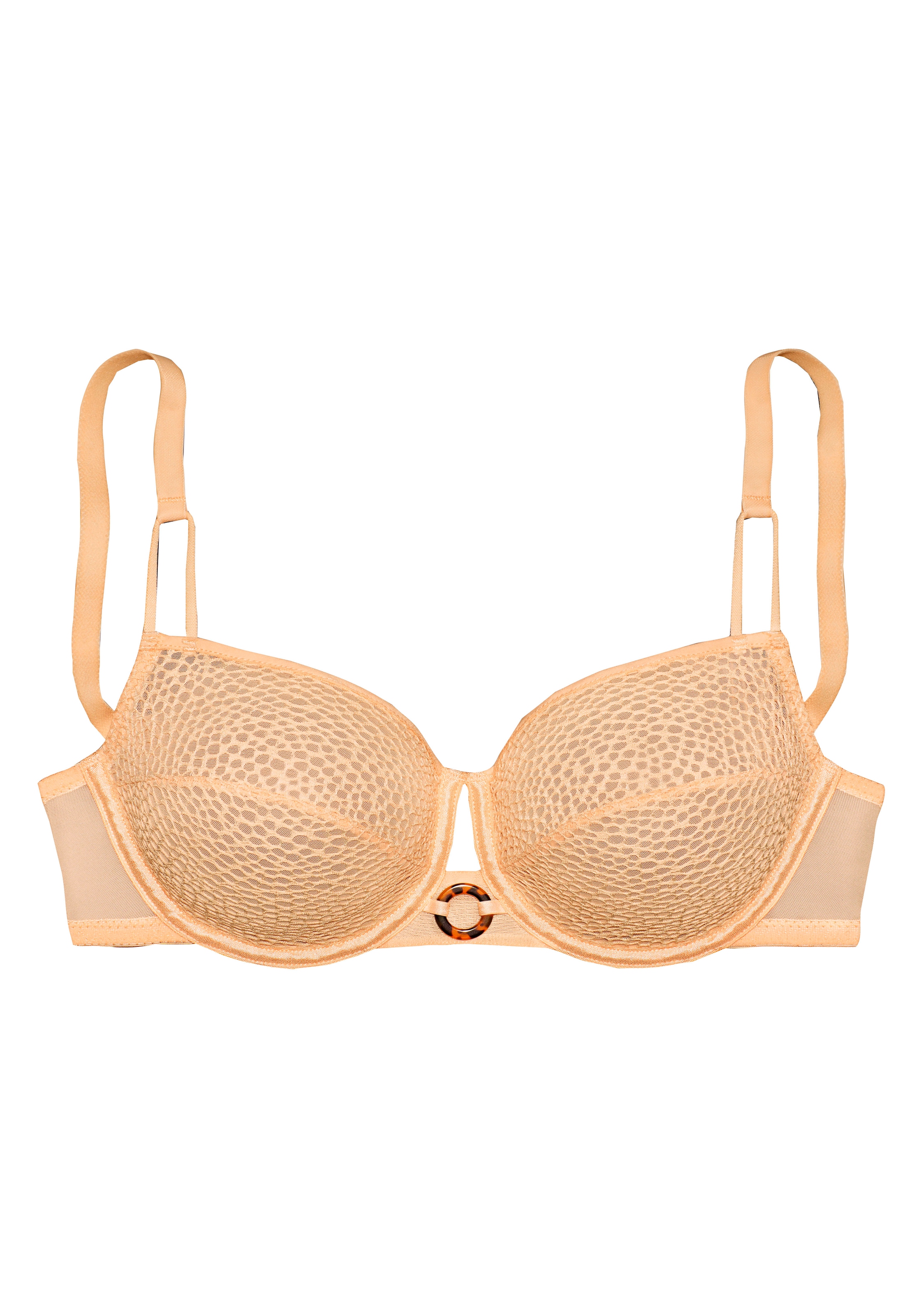 LASCANA Bügel-BH, mit Netzspitze in Korallenoptik und edlem Ringaccessoire, Dessous