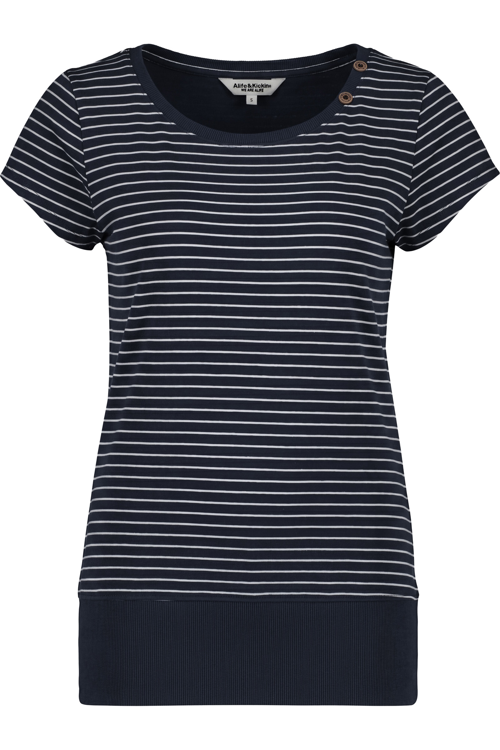Alife & Kickin Rundhalsshirt Kurzarm mit feinem Streifenmuster, Scoop-Neck und Rippbund