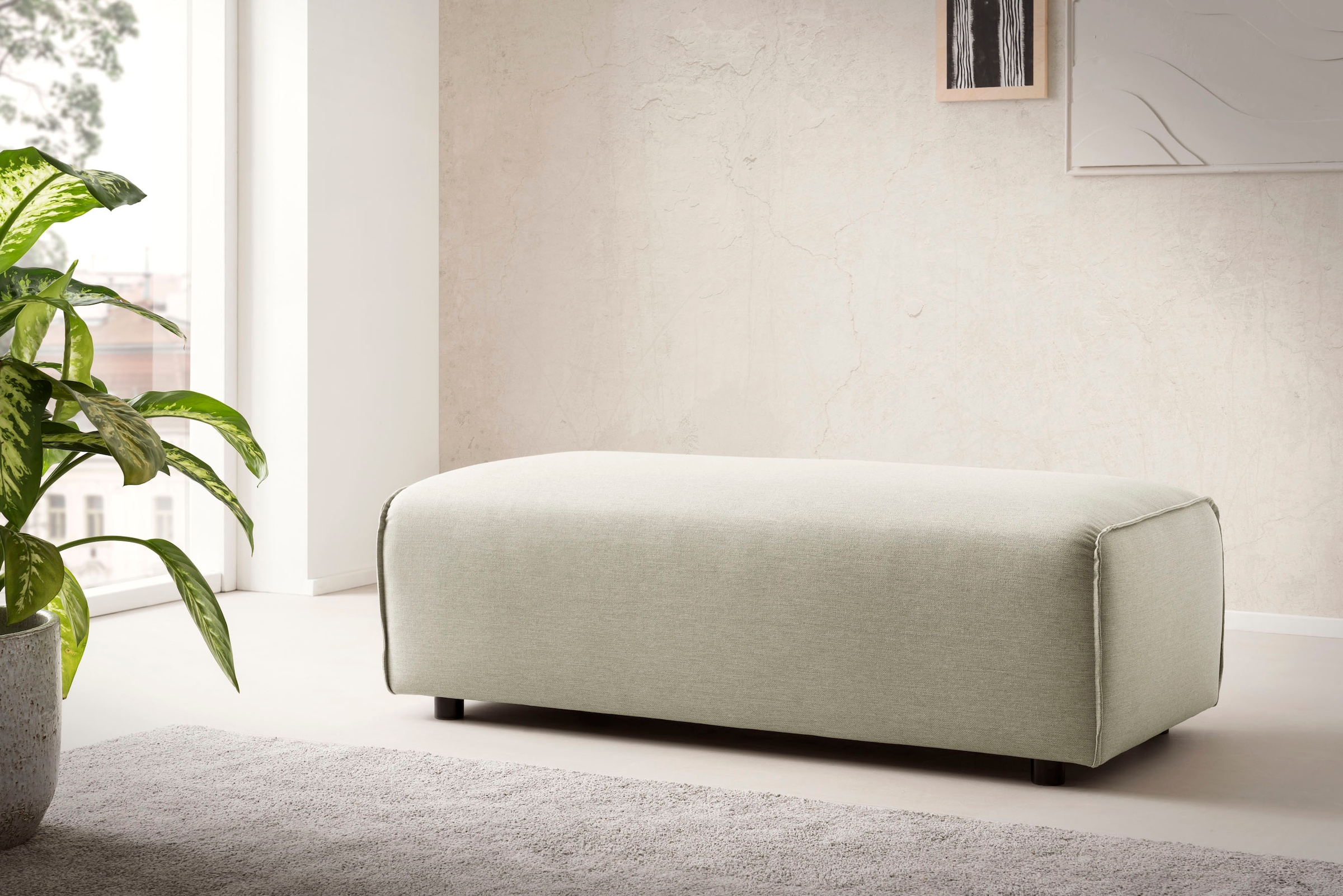 LeGer Home by Lena Gercke Hocker »PIARA, Polsterhocker mit Kedernaht in Cord oder Leinenoptik«, zur Serie PIARA, rechteckig, schwarze Füße, bequemer Sitzkomfort