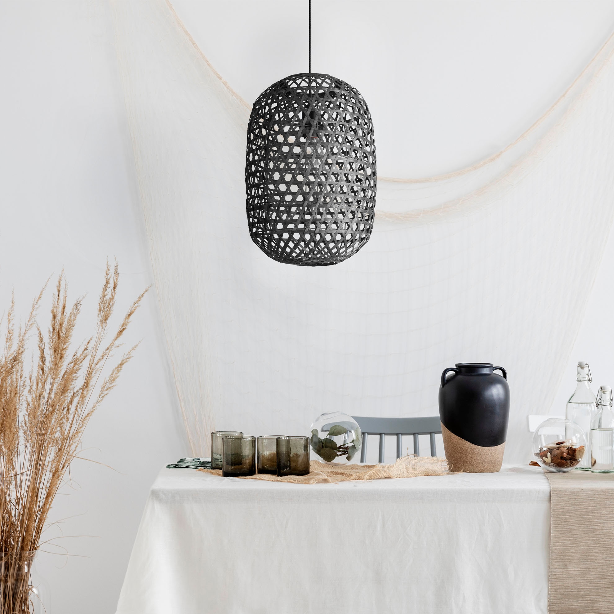 Paco Home Pendelleuchte »PUNU«, Leuchtmittel E27 | ohne Leuchtmittel, Bambus Pendelleuchte Boho Deckenlampe Korb Hängend Rustikal E27 Natur