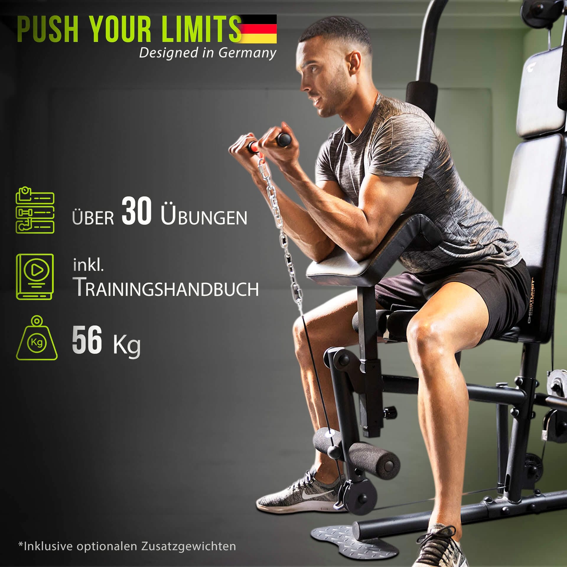 Christopeit Sport® Kraftstation »SP 2000«, 8 Gewichtsblöcke, (Butterflystange, Latzug, Ruderfunktion und mehr), multifunktionale Fitnessstation, max. Trainingsgewicht 56 kg