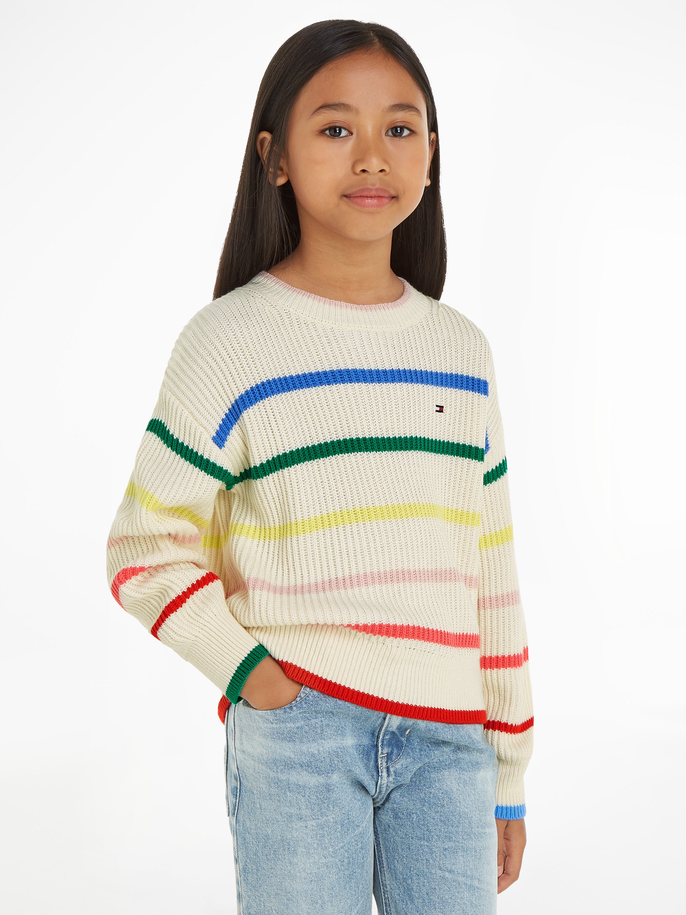 Strickpullover »MULTI STRIPE STRUCTURE CREW«, Kinder bis 16 Jahre