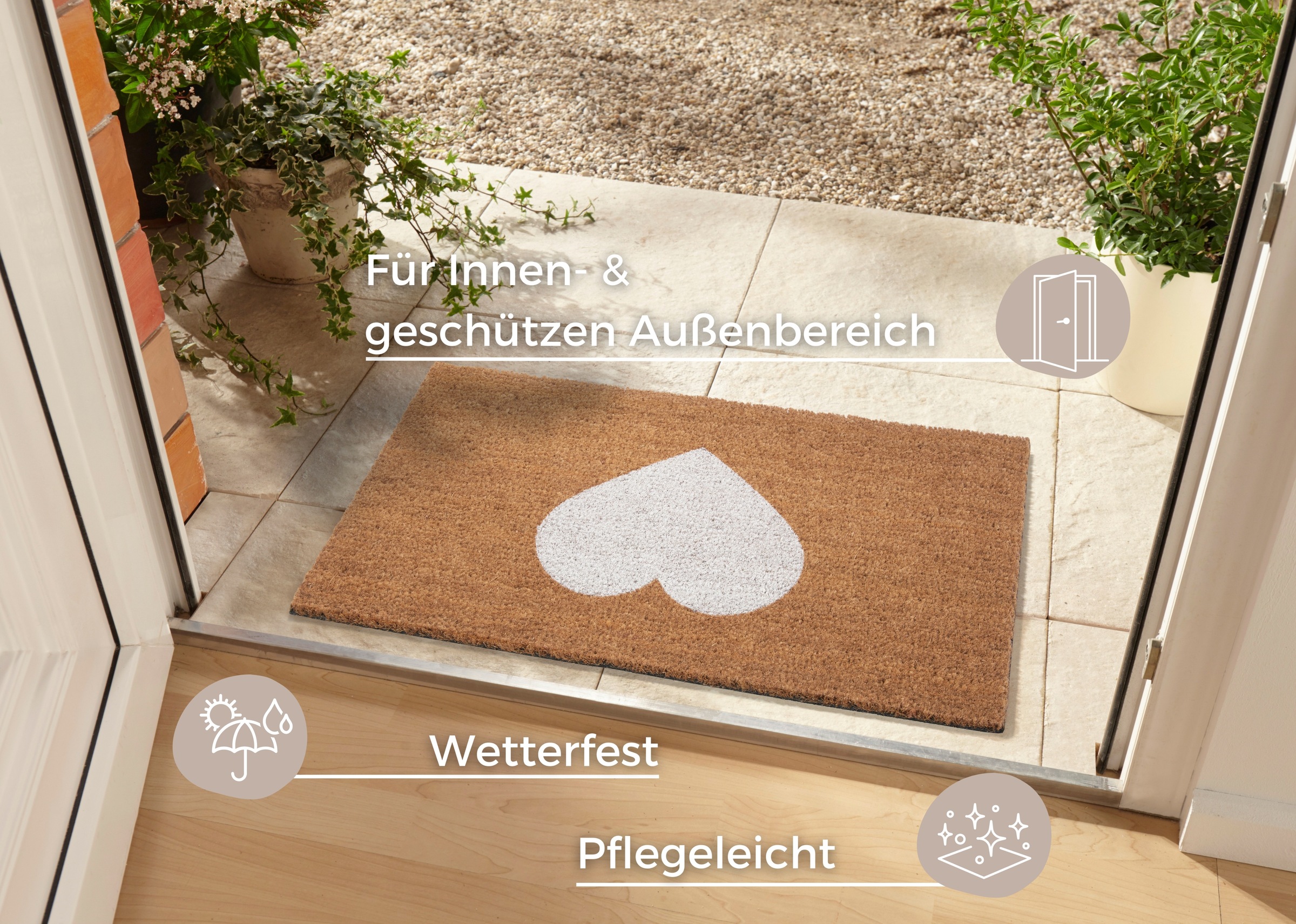 HANSE Home Fußmatte »Mix Mats Kokos Heart, Türmatte«, rechteckig, 15 mm Höhe, Kokos, Schmutzfangmatte, Outdoor, Rutschfest, Innen, Kokosmatte, Flur
