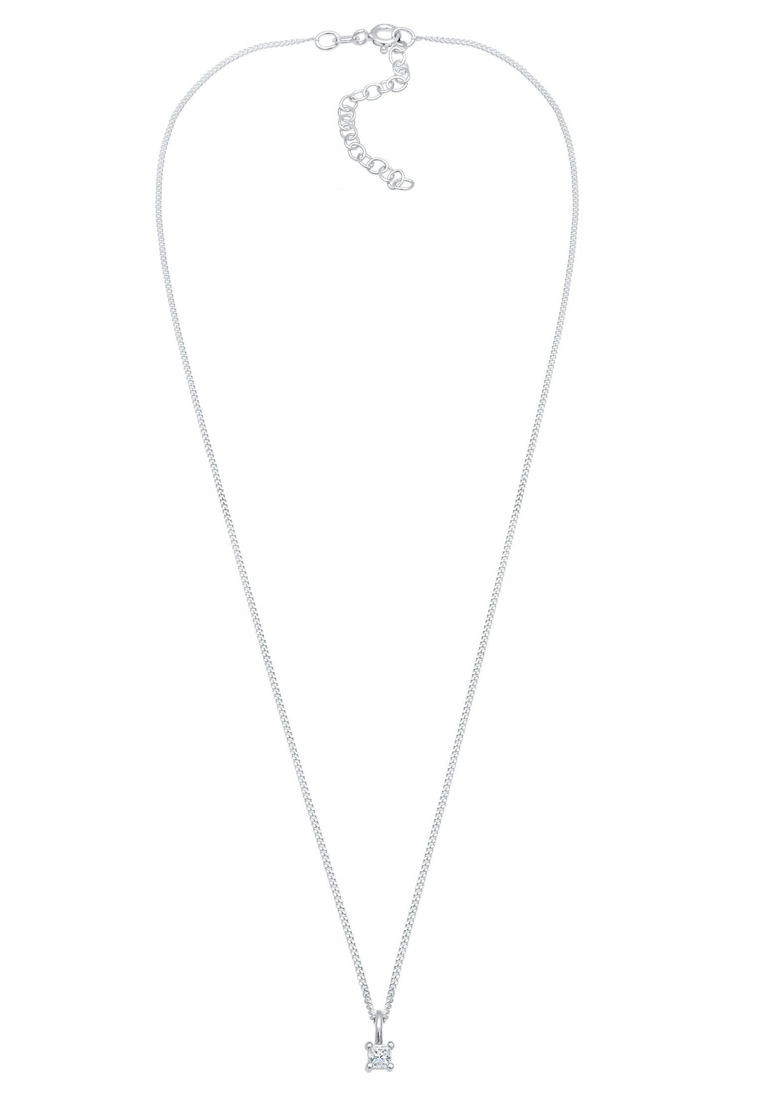 Elli DIAMONDS Silberkette »Halskette Diamant (0.1 ct) Viereck Solitär 925 Silber«