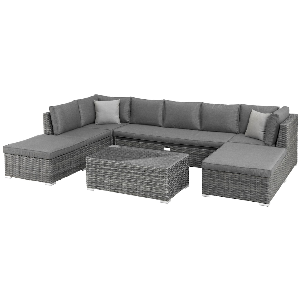 KONIFERA Gartenlounge-Set »New York«, (21 tlg., 1x 3er AZ-Sofa, 1x Ecke, 1x Sessel, 1x Ottomane mit Staufach, 1x Tisch)