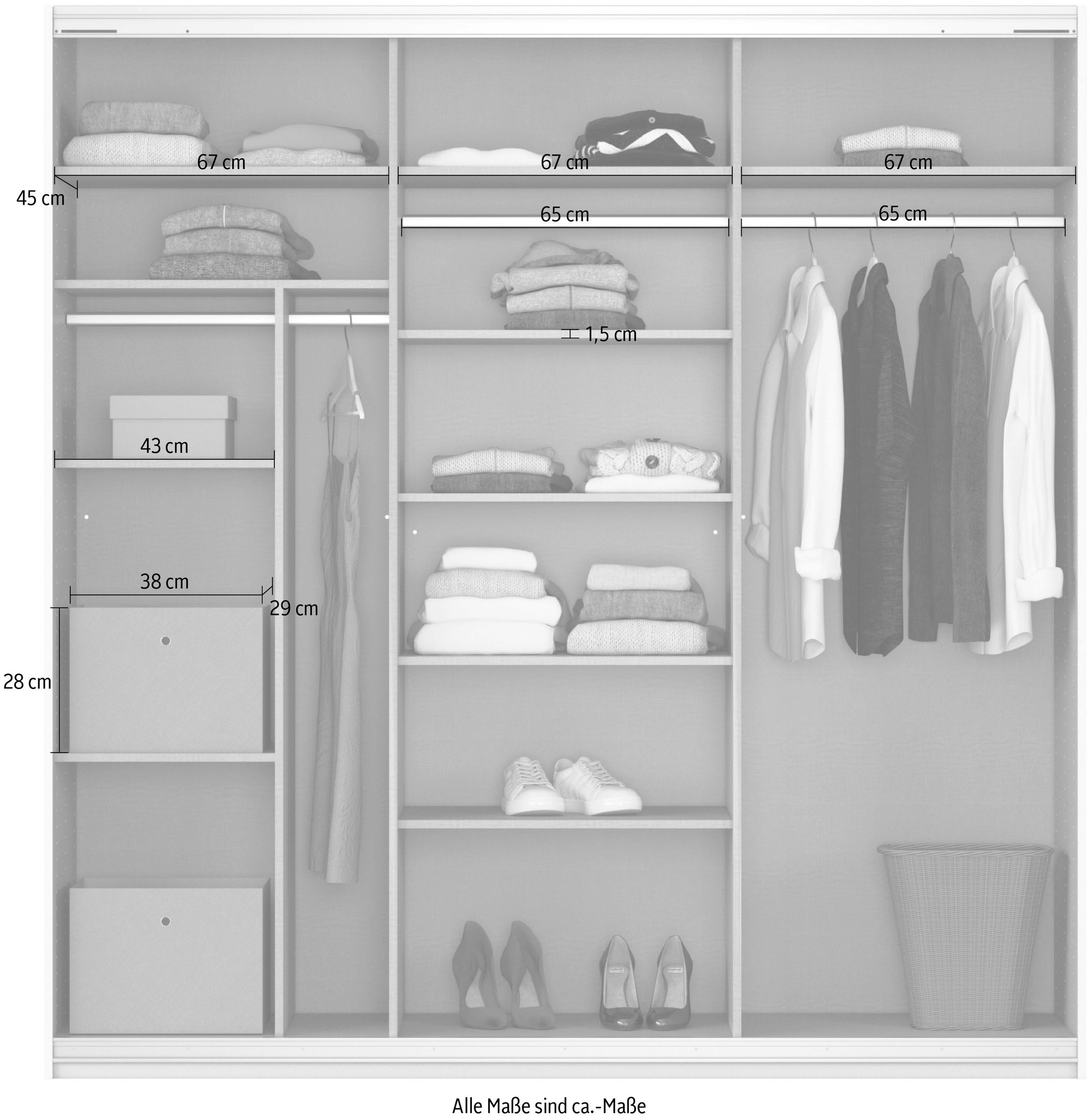 rauch Schwebetürenschrank »Kleiderschrank Schrank Garderobe CORTONA mit Passepartout«, und optionaler Beleuchtung inkl. Inneneinteilung 2 Boxen und Böden