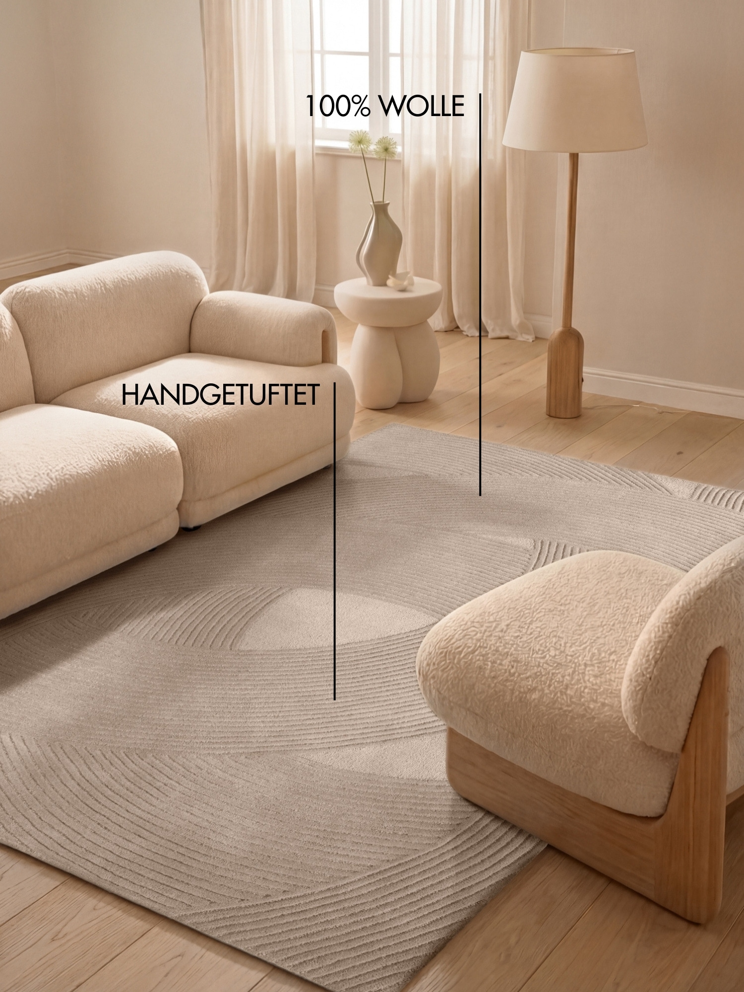 Ted Baker Wollteppich »Teppich Wollteppich Victoria« rechteckig 18 mm Höhe Naturteppich Wolle, Hoch-Tief-Design, Wohnzimmer, Schlafzimmer