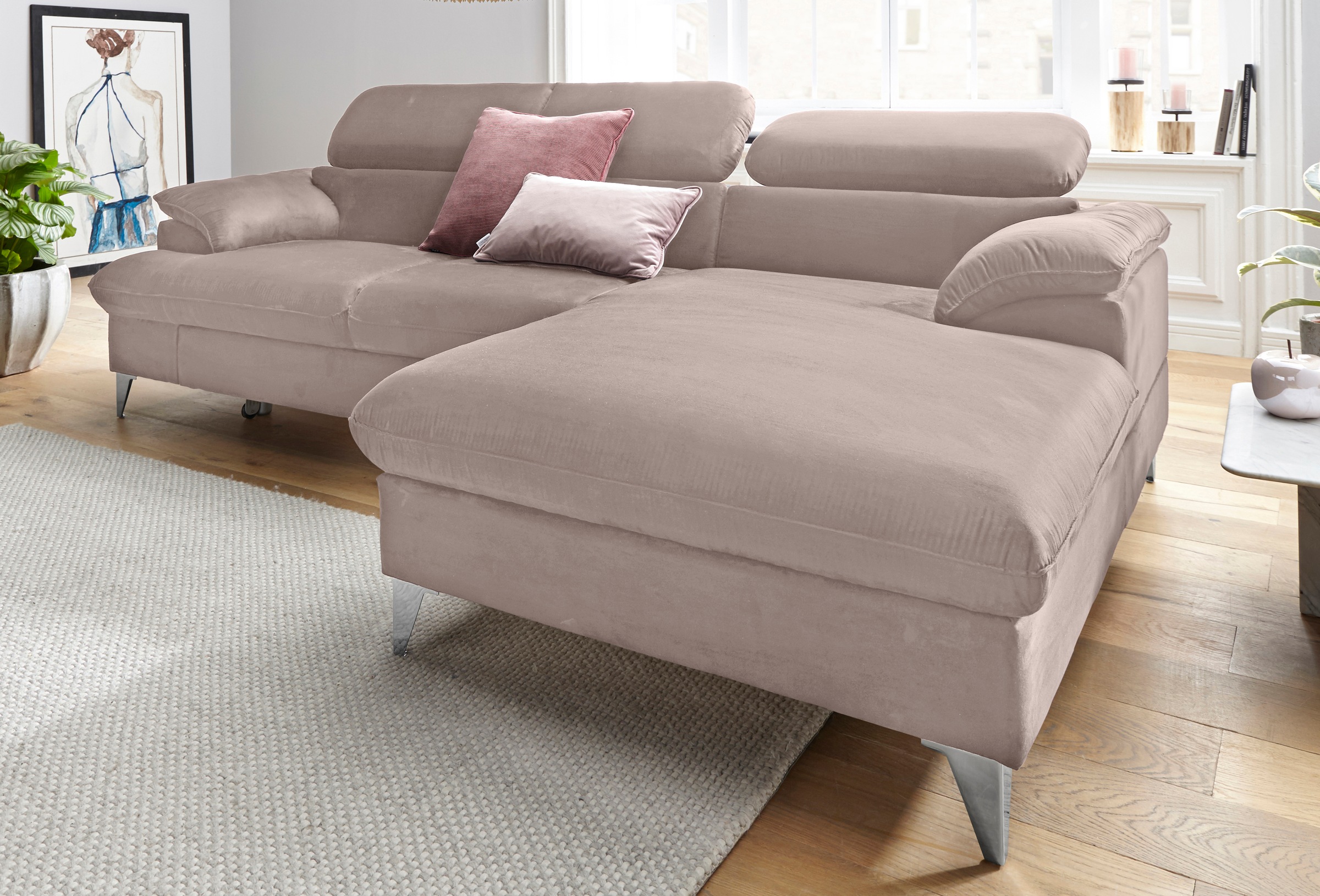 COTTA Polstergarnitur »Caluso L-Form«, (2 tlg.), Set bestehend aus: Ecksofa mit Kopfteilverstellung & Hocker