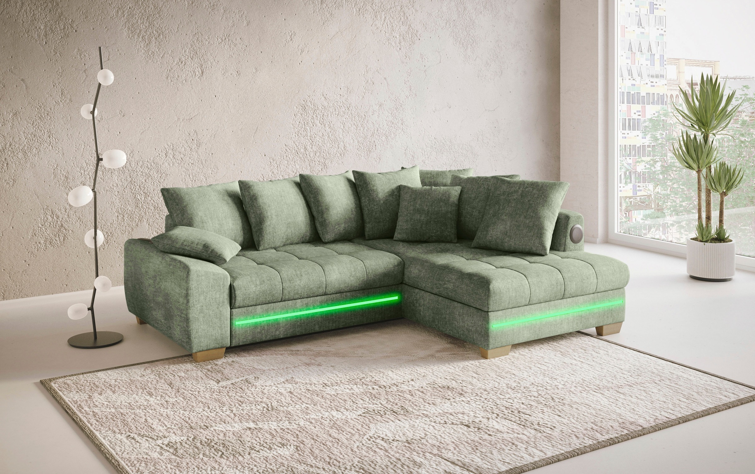 Mr. Couch Ecksofa »Nikita II, L-Form«, mit Kaltschaum, RGB-LED, Soundsystem, wahlweise mit Bett, Bettkasten