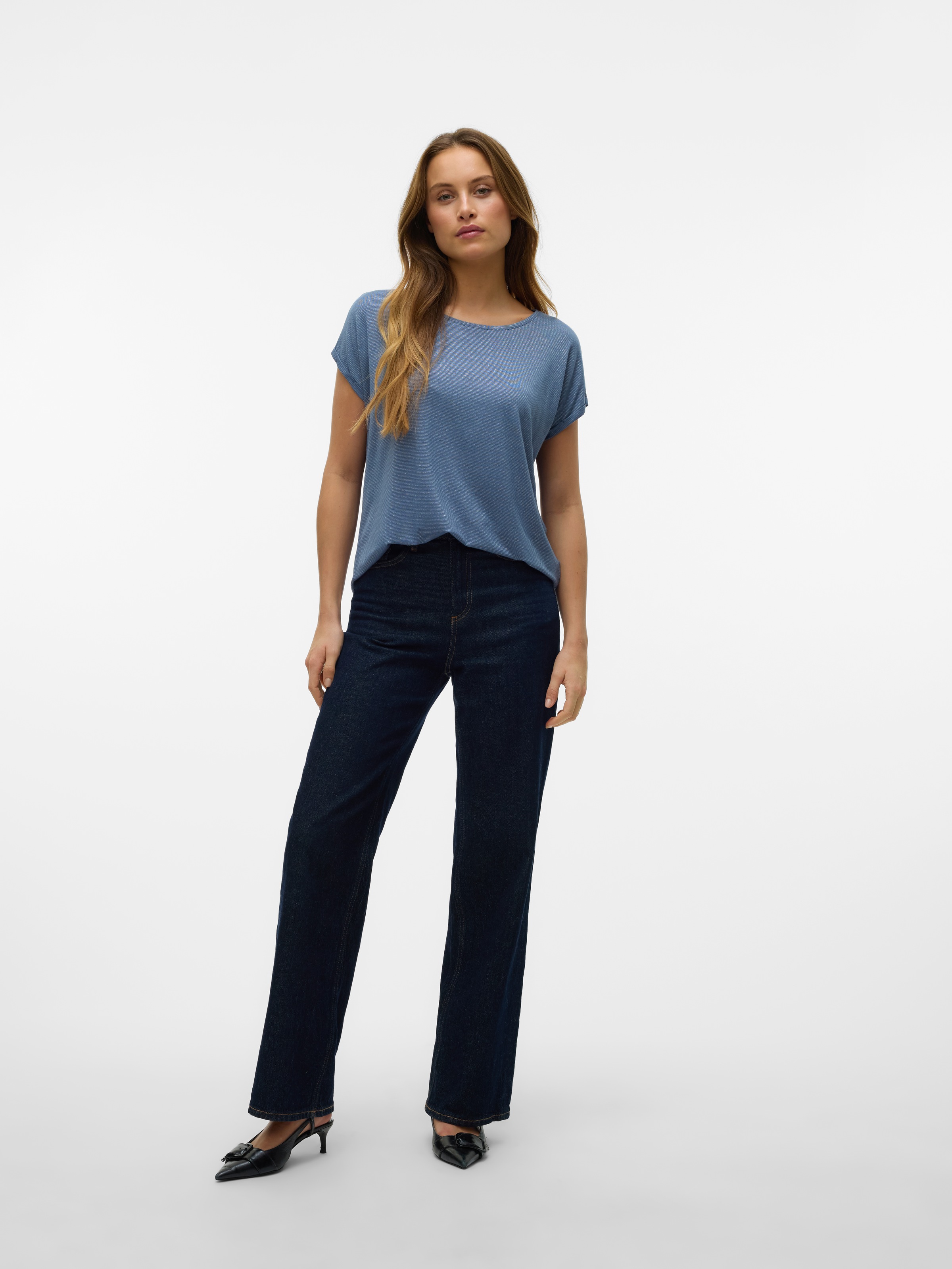 Vero Moda Rundhalsshirt »VMLAVA PLAIN SS TOP LUREX STRIPE«