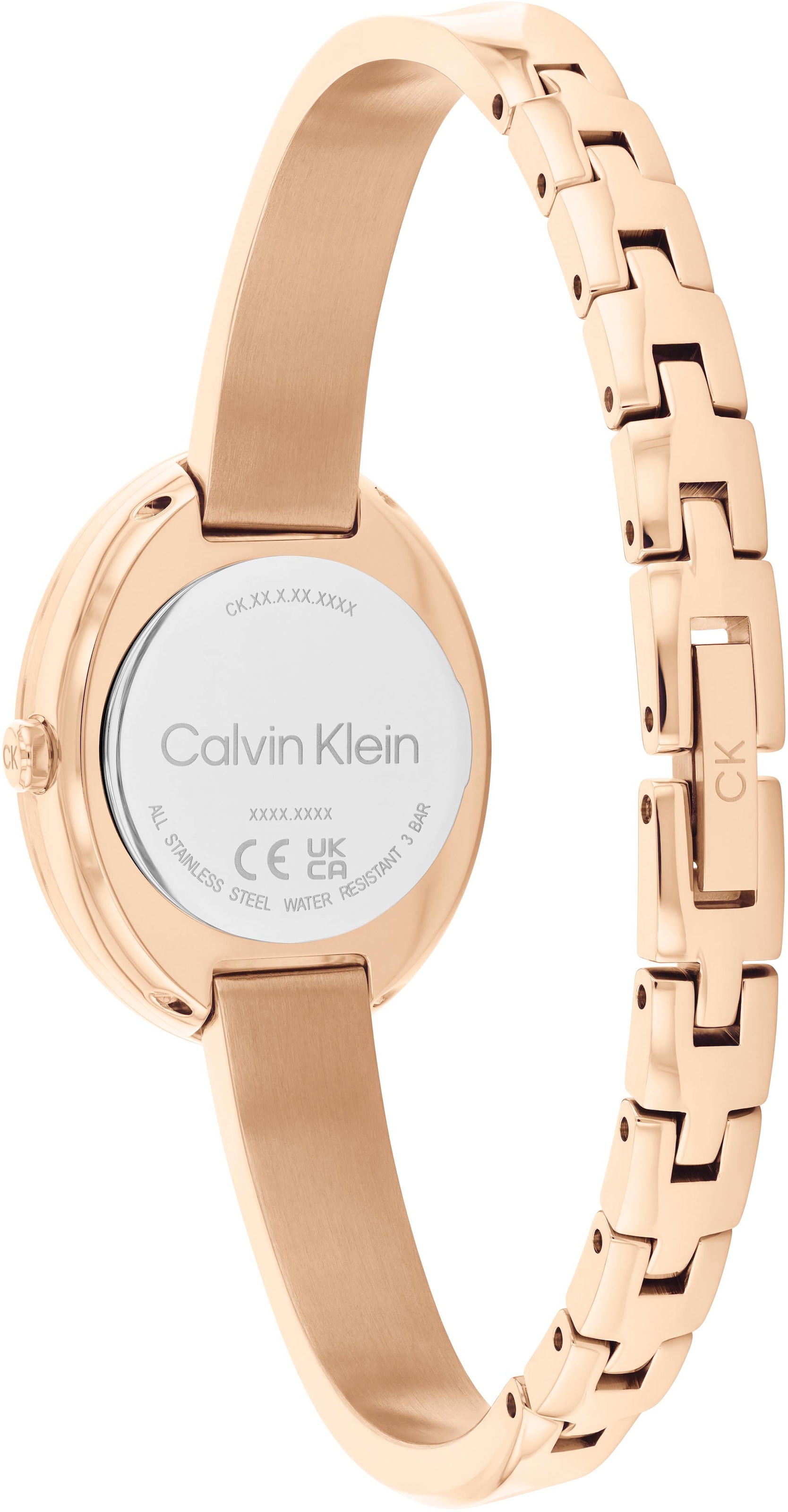 Calvin Klein Quarzuhr »TWISTED BEZEL BANGLE«, Armbanduhr, Damenuhr, Edelstahlarmband, analog