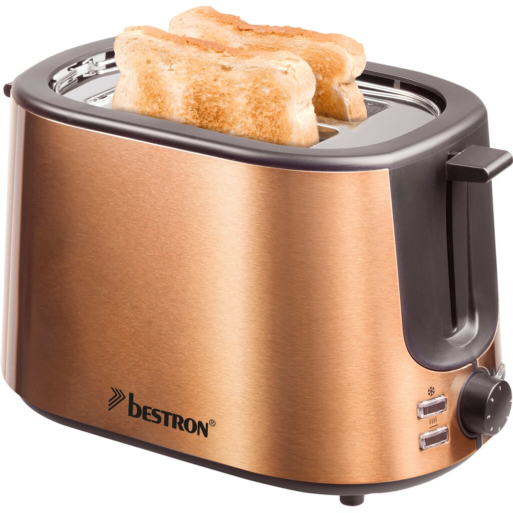 bestron Toaster »ATS1000CO«, 2 kurze Schlitze, für 2 Scheiben, 1000 W, Krümelschublade und Brötchen-Röstaufsatz, Edelstahl in Kupfer-Optik