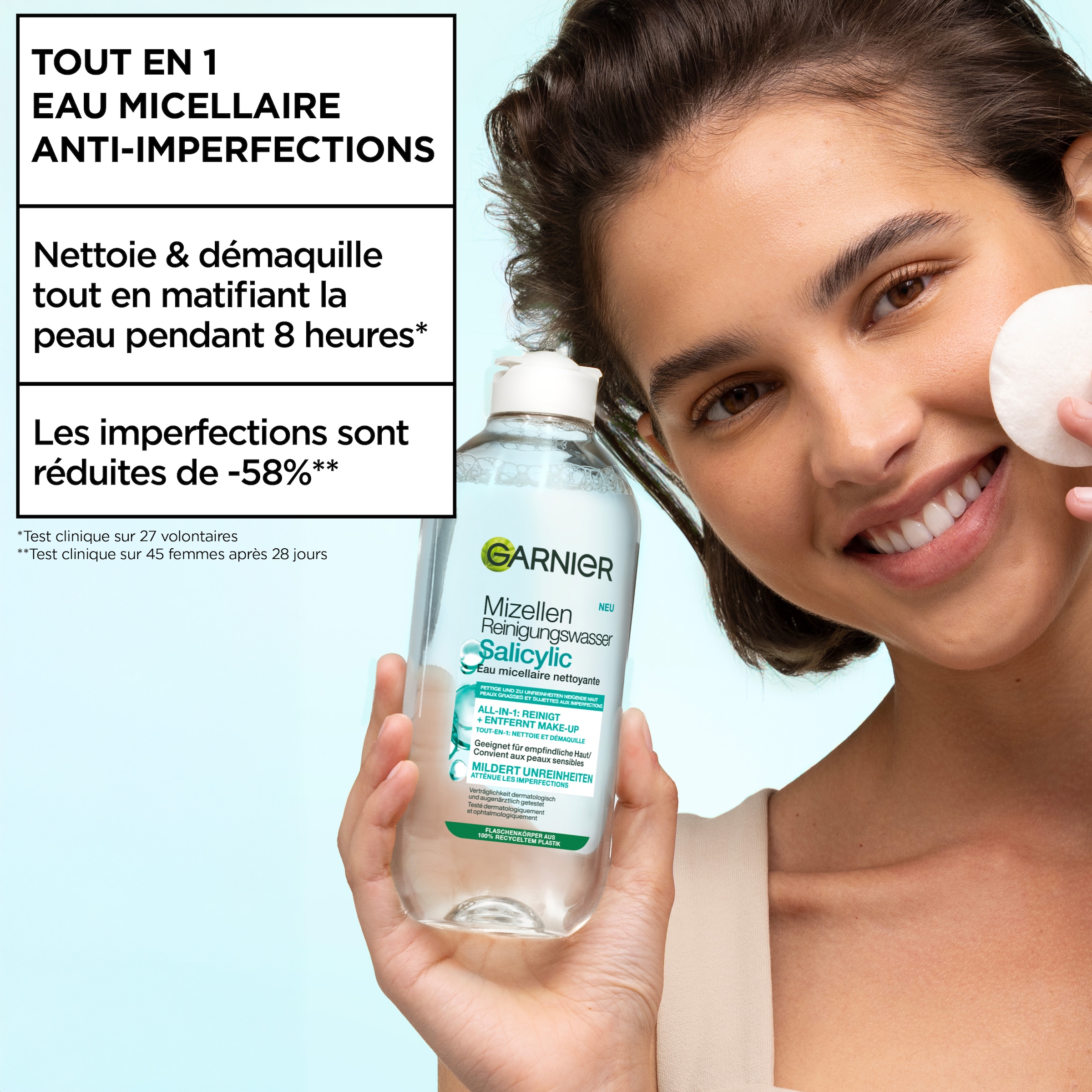 GARNIER Gesichtswasser »GARNIER MIZELLEN REINIGUNGSWASSER SALICYLIC ALL-IN-1« mit Salicylsäure, für unreine und fettige Haut, flüssige Textur
