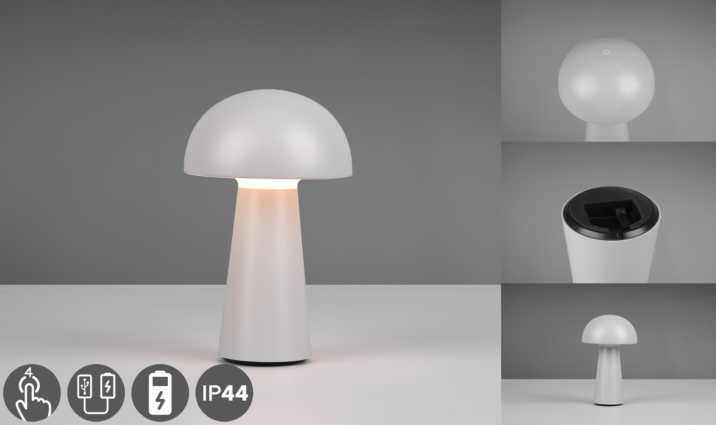 REALITY Leuchten LED Außen-Tischleuchte »Lennon«, Schutzart IP44, LED fest integriert, 4-fach Touchdimmer, Ladefunktion per USB-C